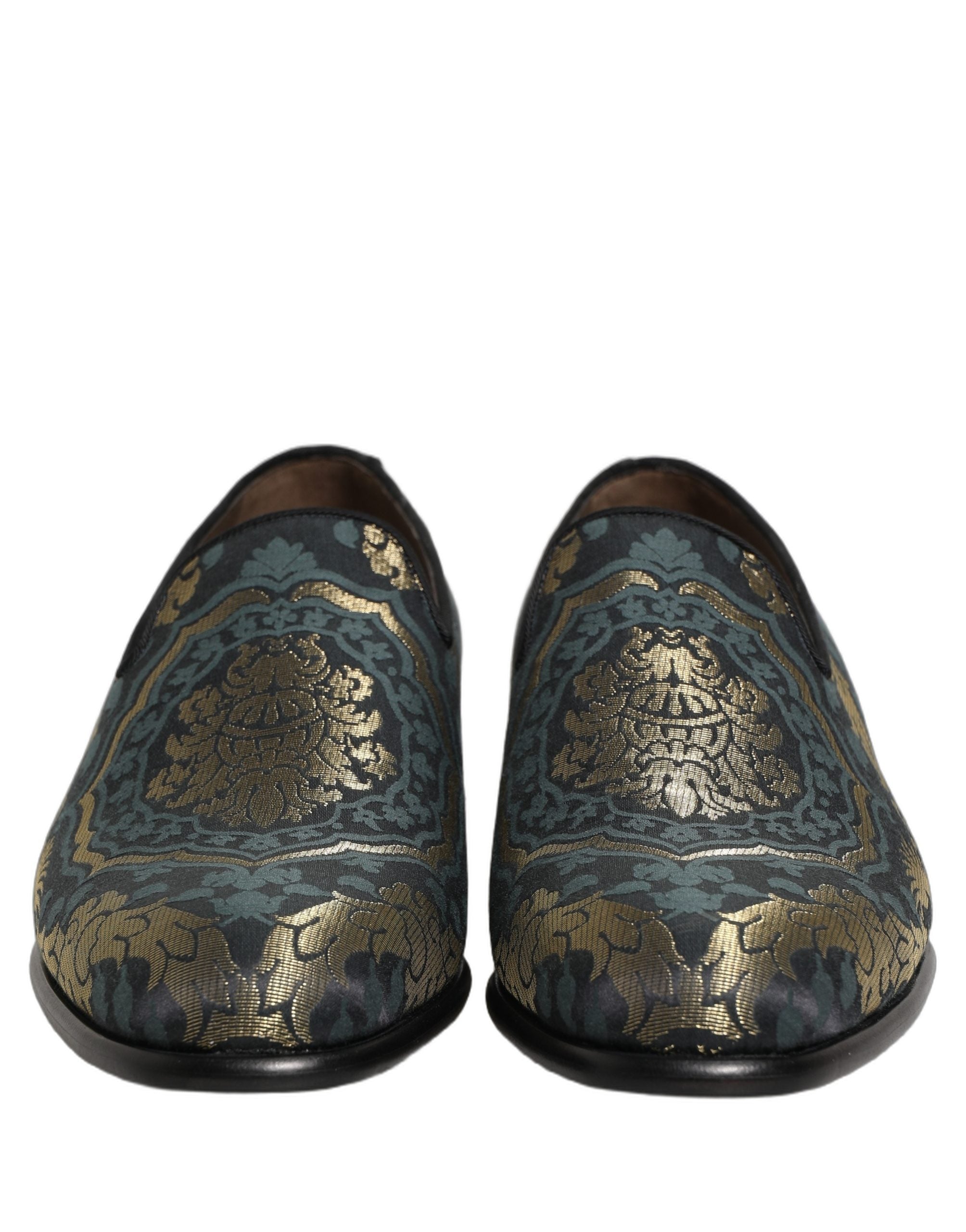 Chaussures mocassins Dolce & Gabbana en brocart noir à motifs floraux, sans lacets, pour un style élégant et sophistiqué.