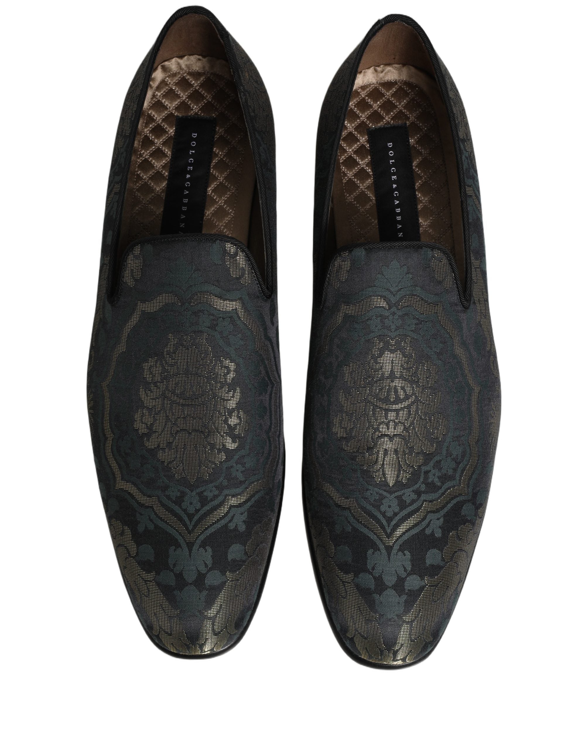 Chaussures mocassins Dolce & Gabbana en brocart noir à motifs floraux, slip-on élégants et raffinés.
