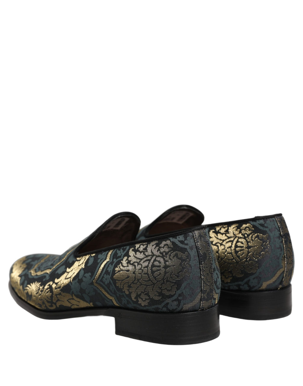 Chaussures mocassins Dolce & Gabbana en brocart floral noir, slips-on élégants et confortables.