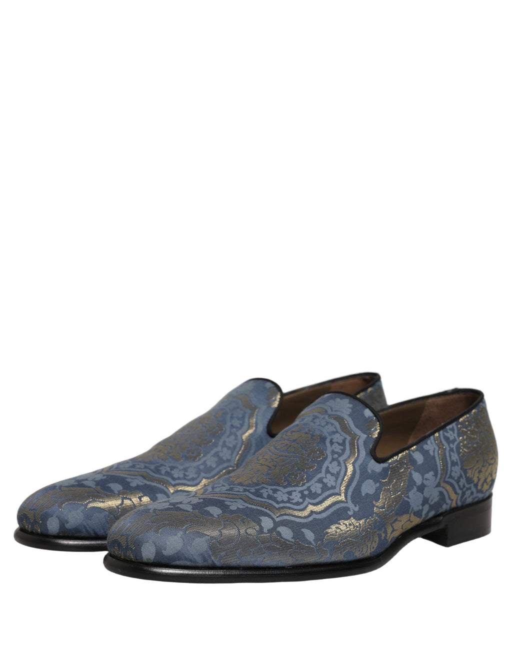 Chaussures mocassins Dolce & Gabbana en brocart floral bleu, slip-on élégantes et confortables pour femme.