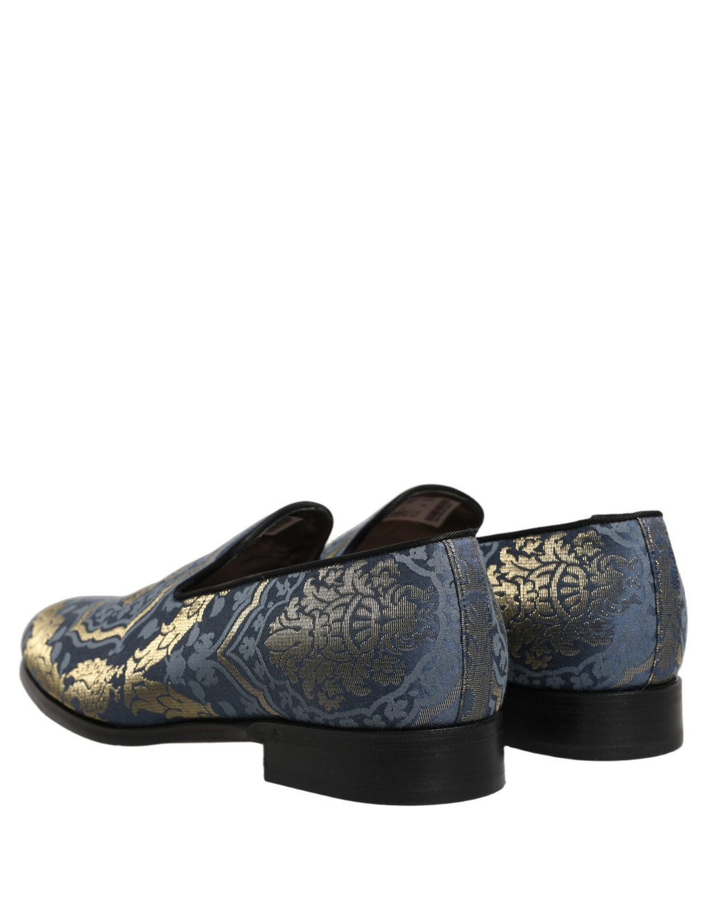 Chaussures Dolce & Gabbana brodée en soie bleue avec motif floral, mocassins slip-on élégants pour femmes.