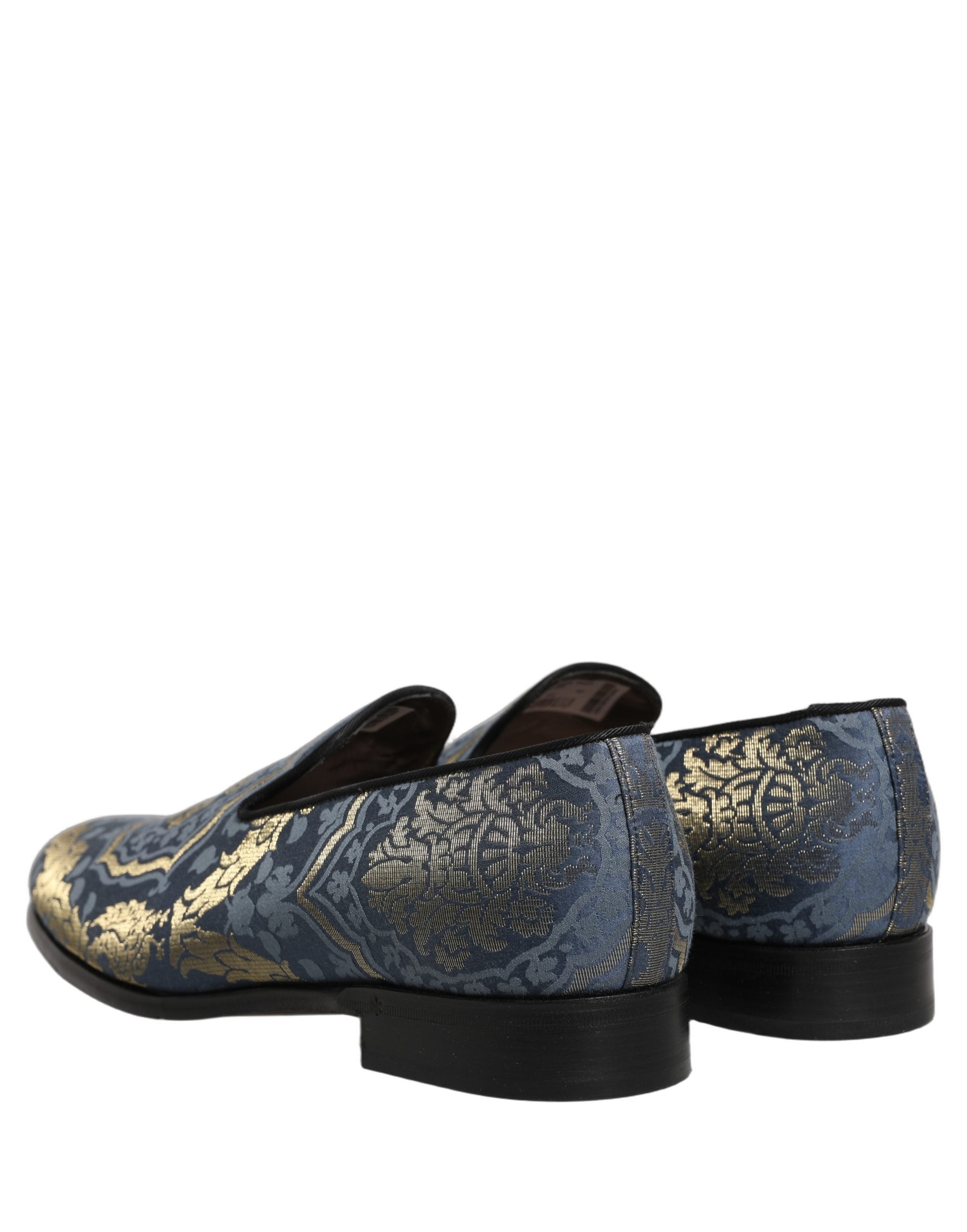 Chaussures Dolce & Gabbana brodée en soie bleue avec motif floral, mocassins slip-on élégants pour femmes.