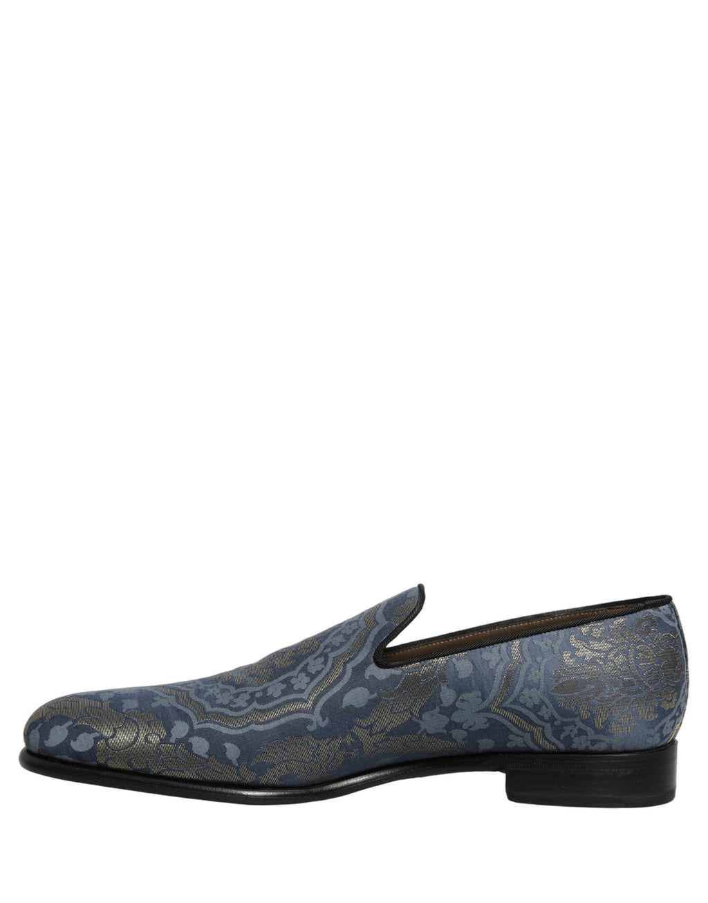 Chaussures mocassins Dolce & Gabbana bleu à broderie florale, slip-on élégants et confortables, en brocart sophistiqué.