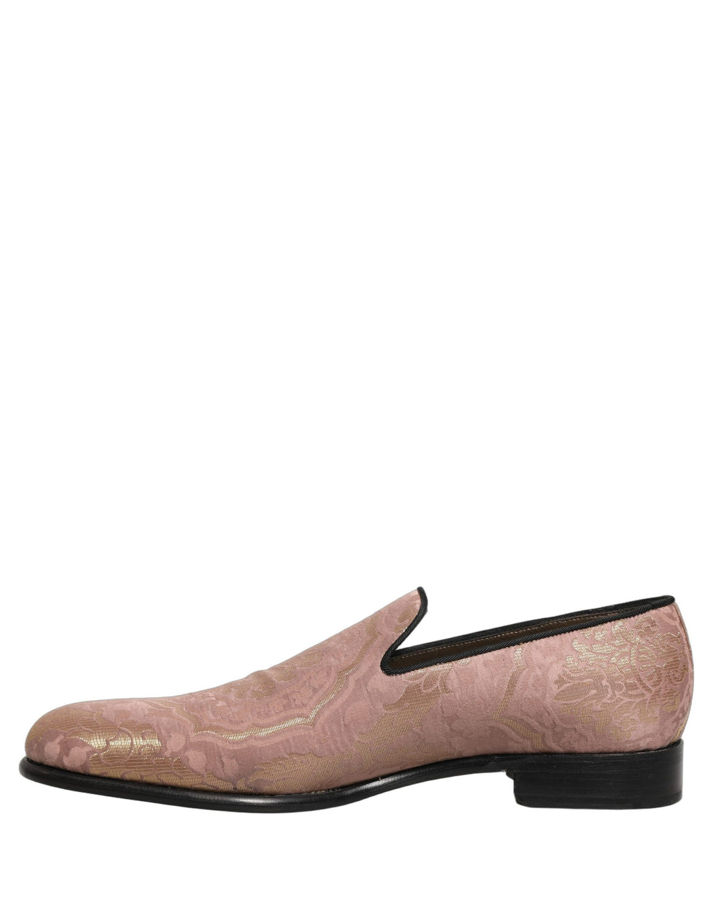 Chaussures mocassins homme Dolce & Gabbana en brocart rose, slip-on élégants et confortables, avec détails sophistiqués et finition raffinée.