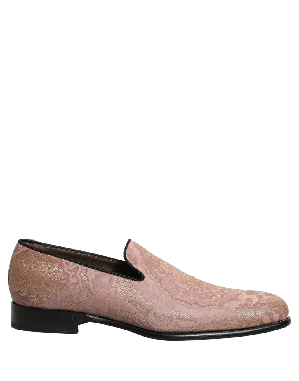 Chaussures mocassins homme Dolce & Gabbana en brocart rose, style slip-on élégante et raffinée.