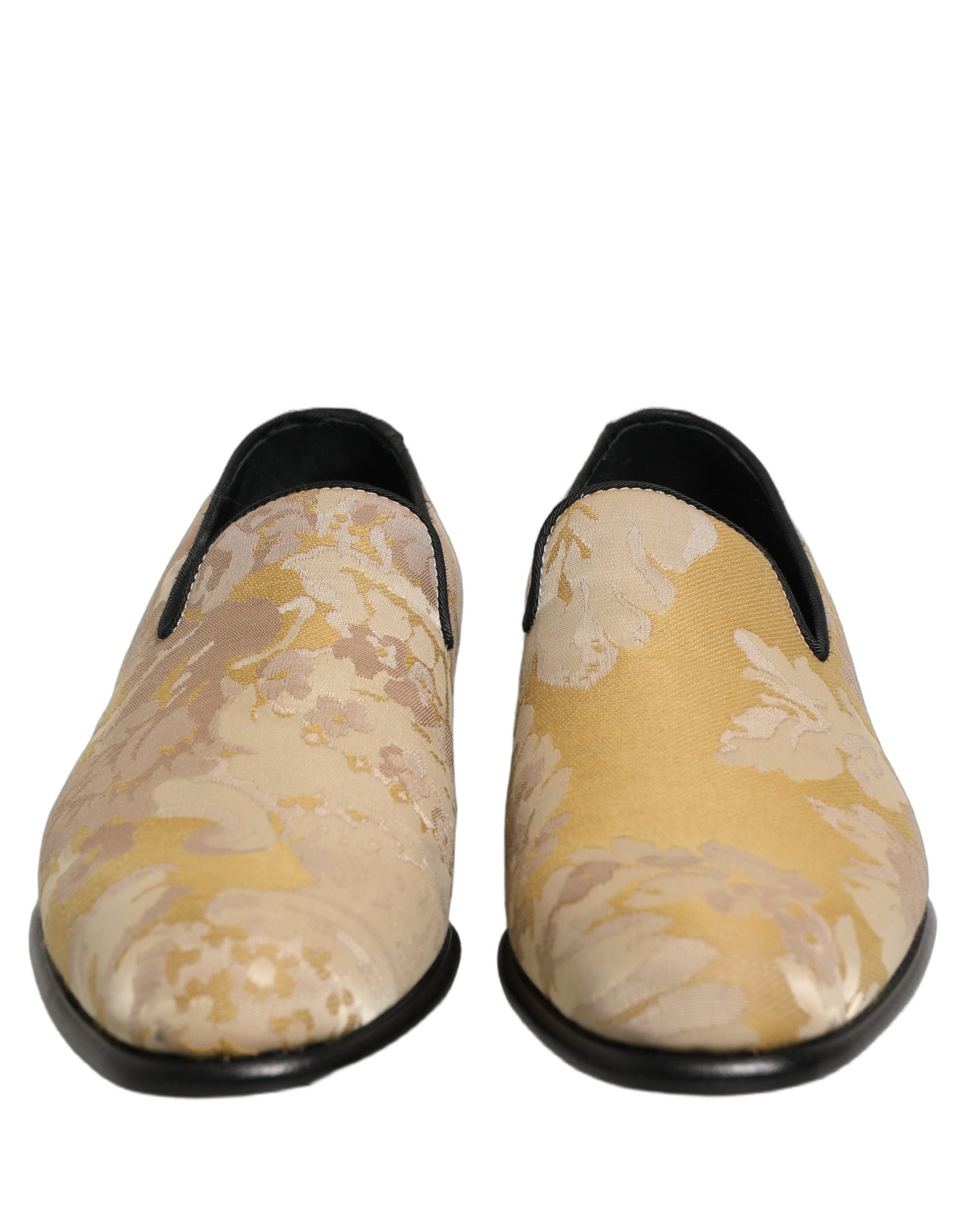 Chaussures Mocassins homme Dolce & Gabbana en jacquard doré à motif floral, élégantes et sophistiquées.