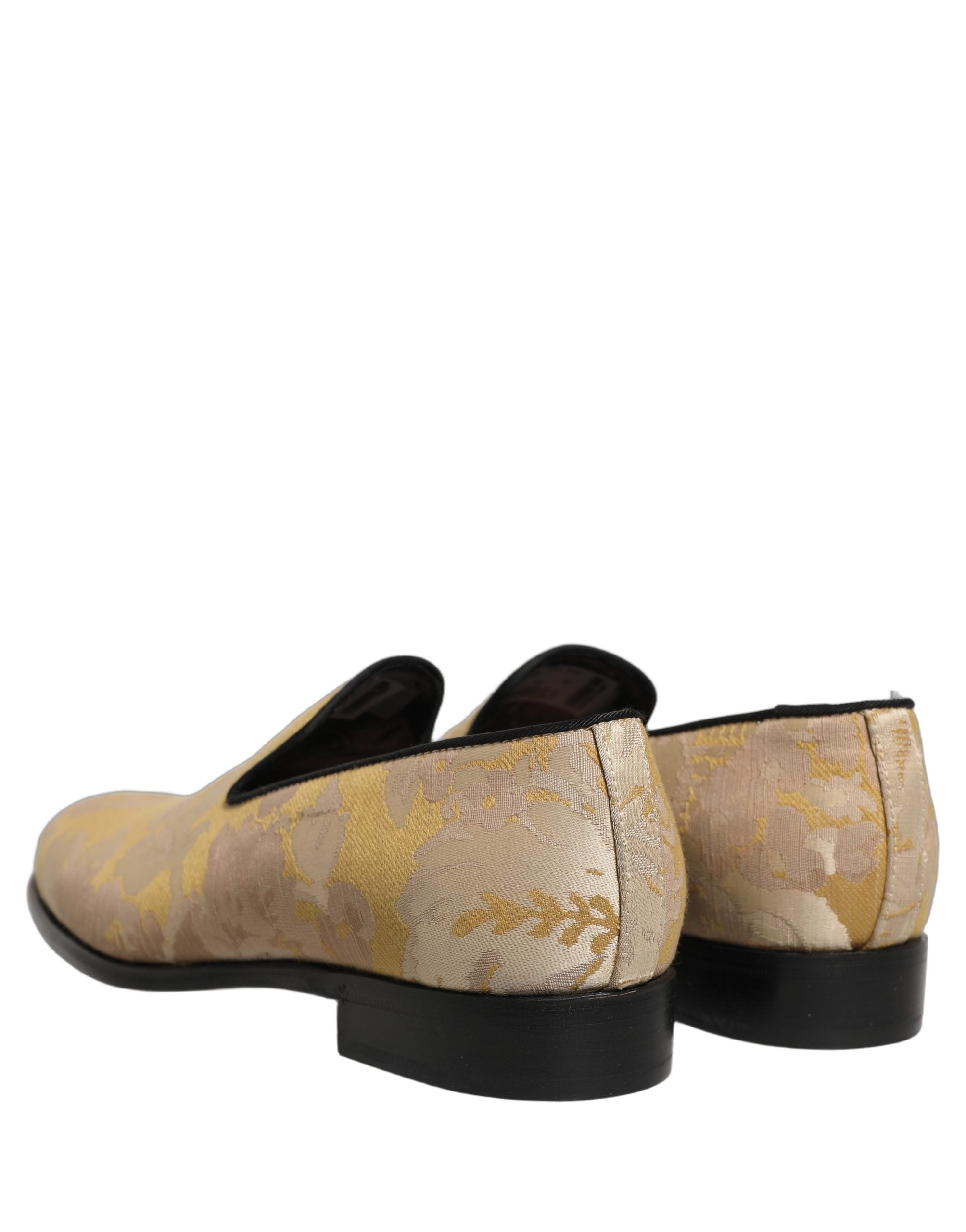 Chaussures mocassins homme Dolce & Gabbana en jacquard à motif floral doré, élégantes et sophistiquées.