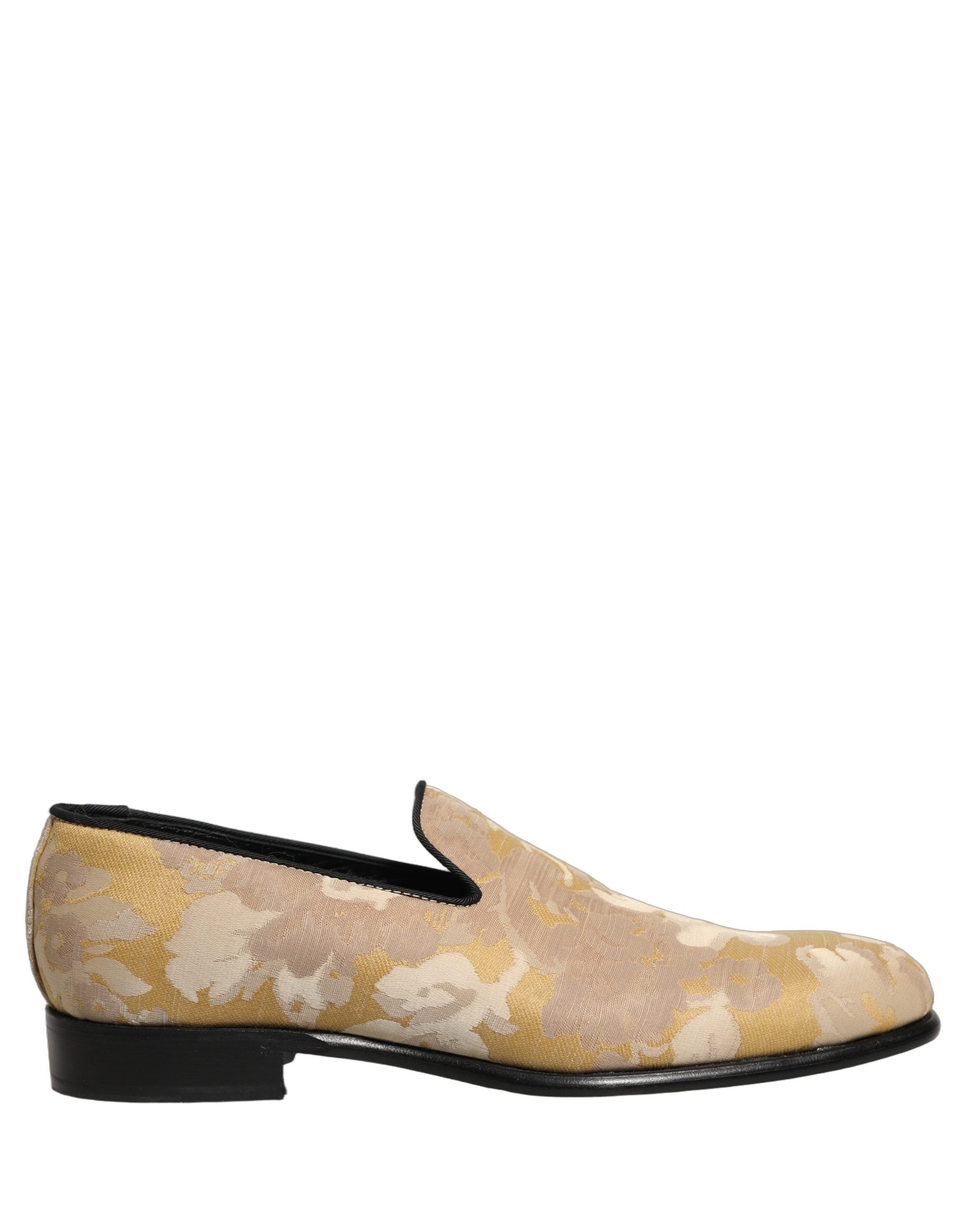 Chaussures mocassins hommes Dolce & Gabbana en jacquard or avec motif floral, élégantes et sophistiquées.