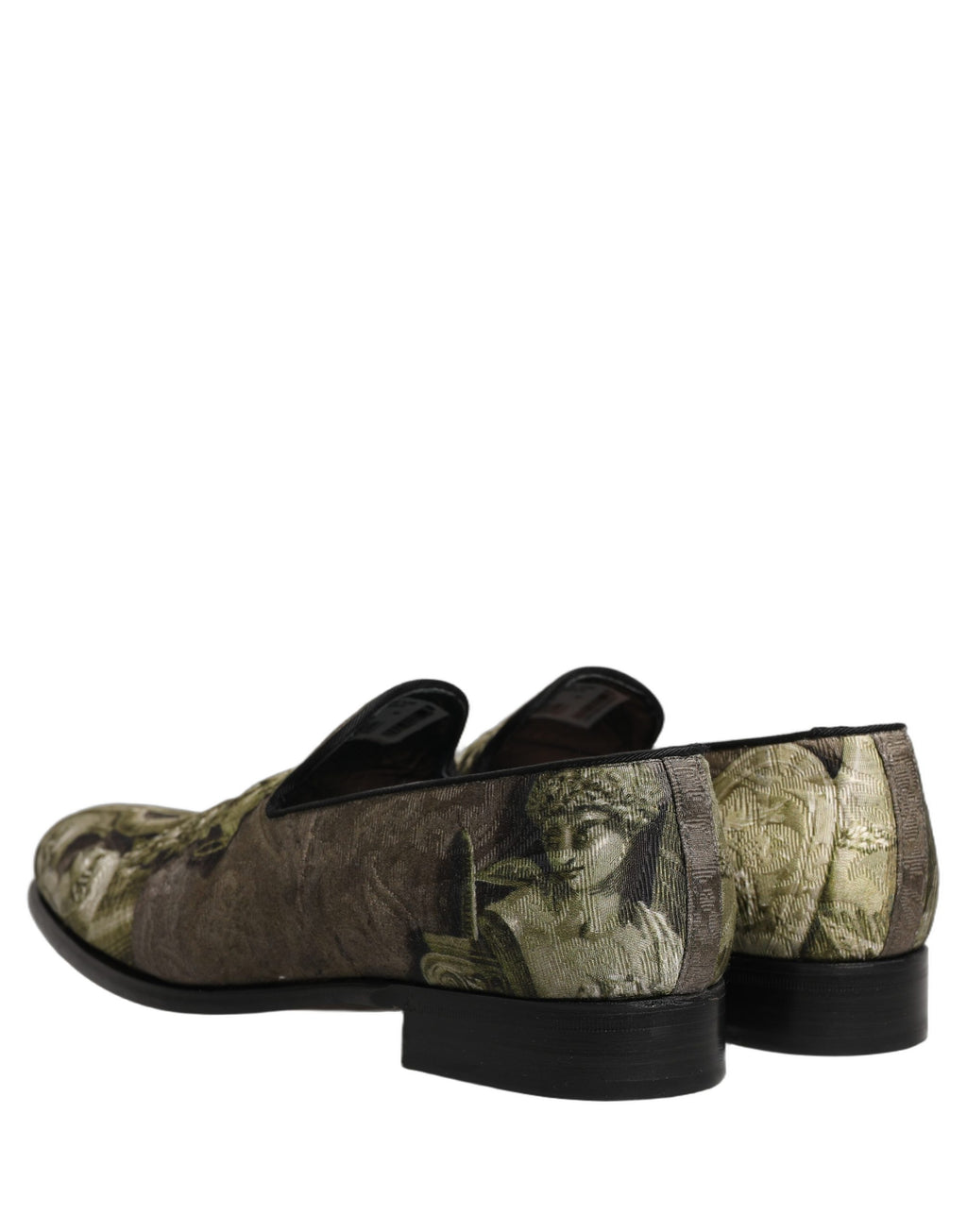 Chaussures mocassins Dolce & Gabbana en brun avec imprimé baroque, style slip-on, en cuir élégant.