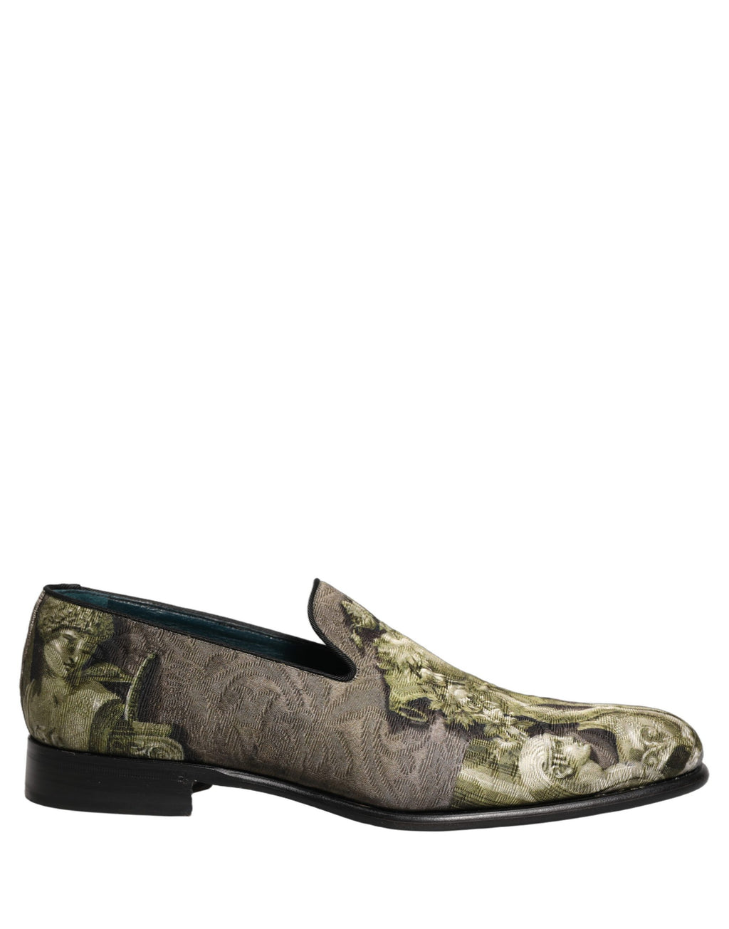 Chaussures mocassins Dolce & Gabbana marron à motif baroque, slip-on élégants pour homme.