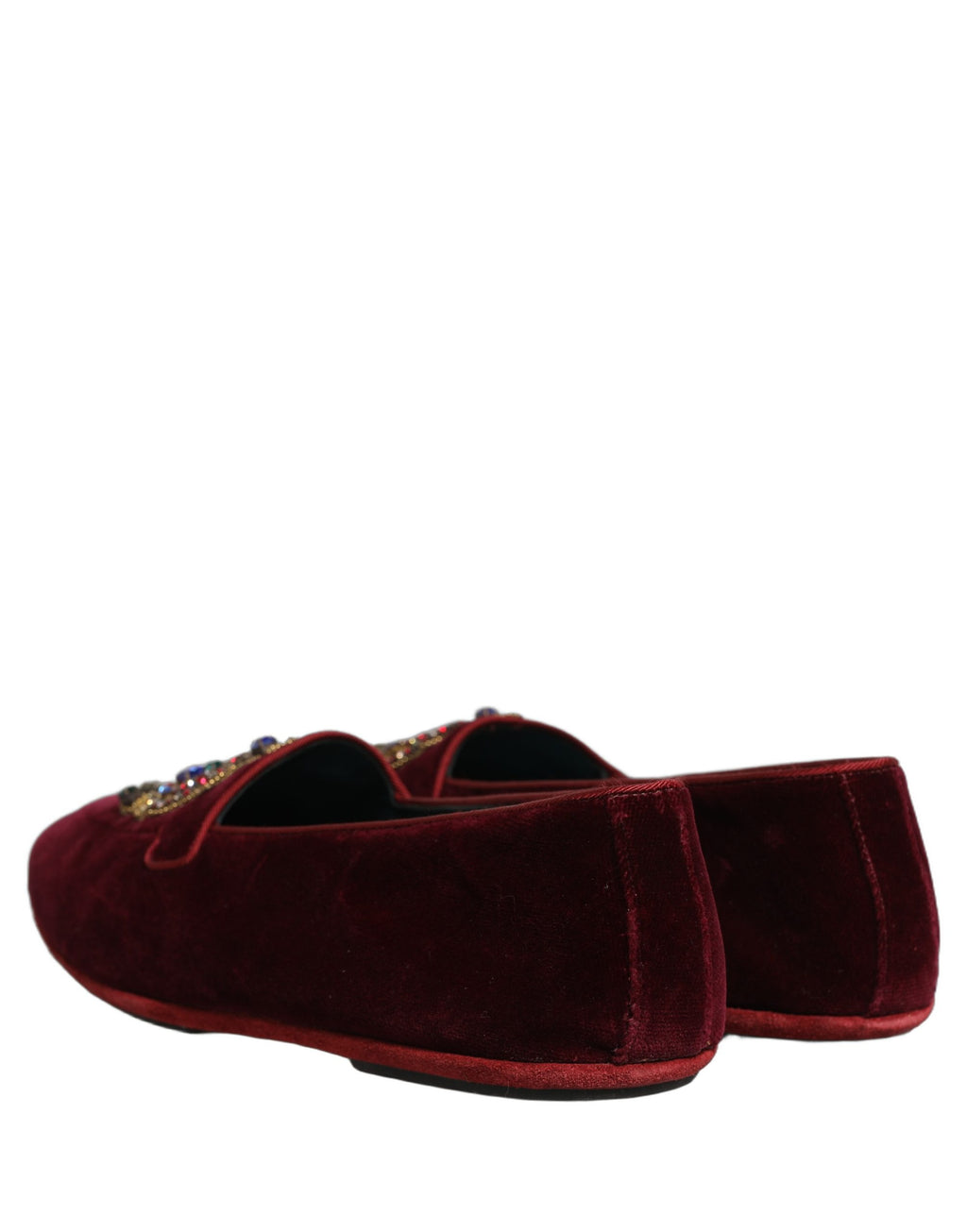 Chaussures mocassins Dolce & Gabbana en velours bordeaux avec couronne, slip-on élégants et confortables.