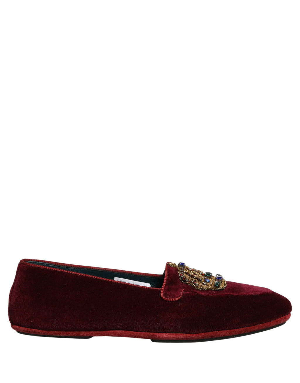 Chaussures mocassins Dolce & Gabbana en velours bourgogne avec couronne, style slip-on pour homme élégante et sophistiquée.