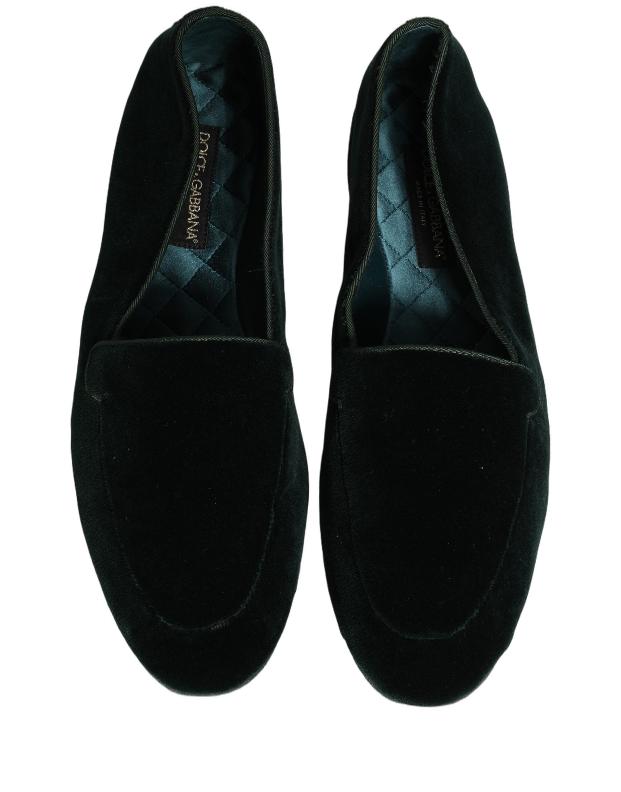 Chaussures mocassins hommes Dolce & Gabbana en velours vert, slips-on élégants et confortables.