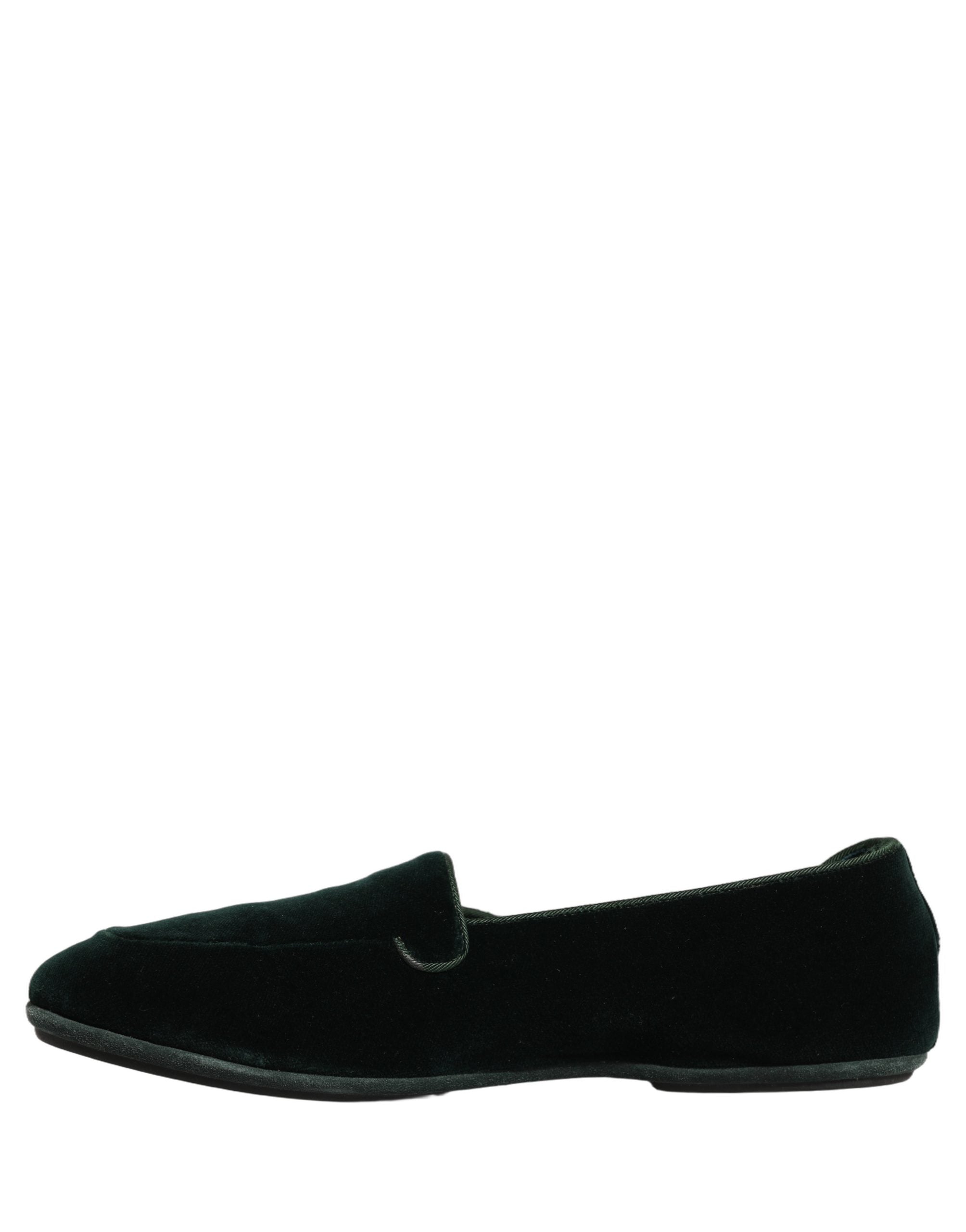 Chaussures flats en velours vert pour homme Dolce & Gabbana, mocassins slip-on élégants et confortables.