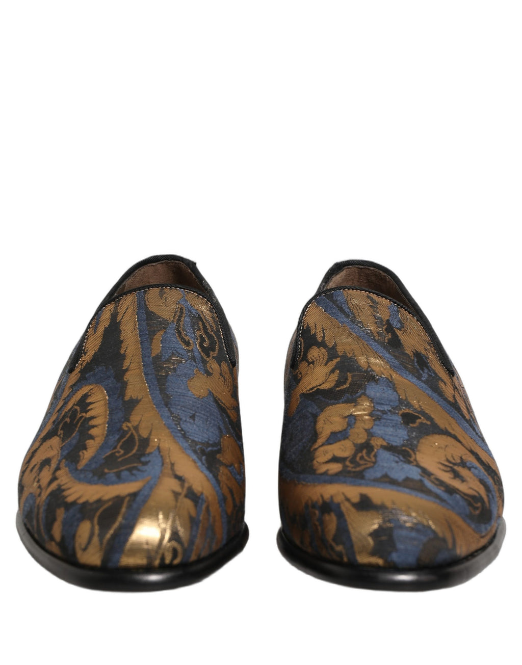 Chaussures mocassins Dolce & Gabbana en brocart bleu pour homme, style slip-on élégant et sophistiqué.