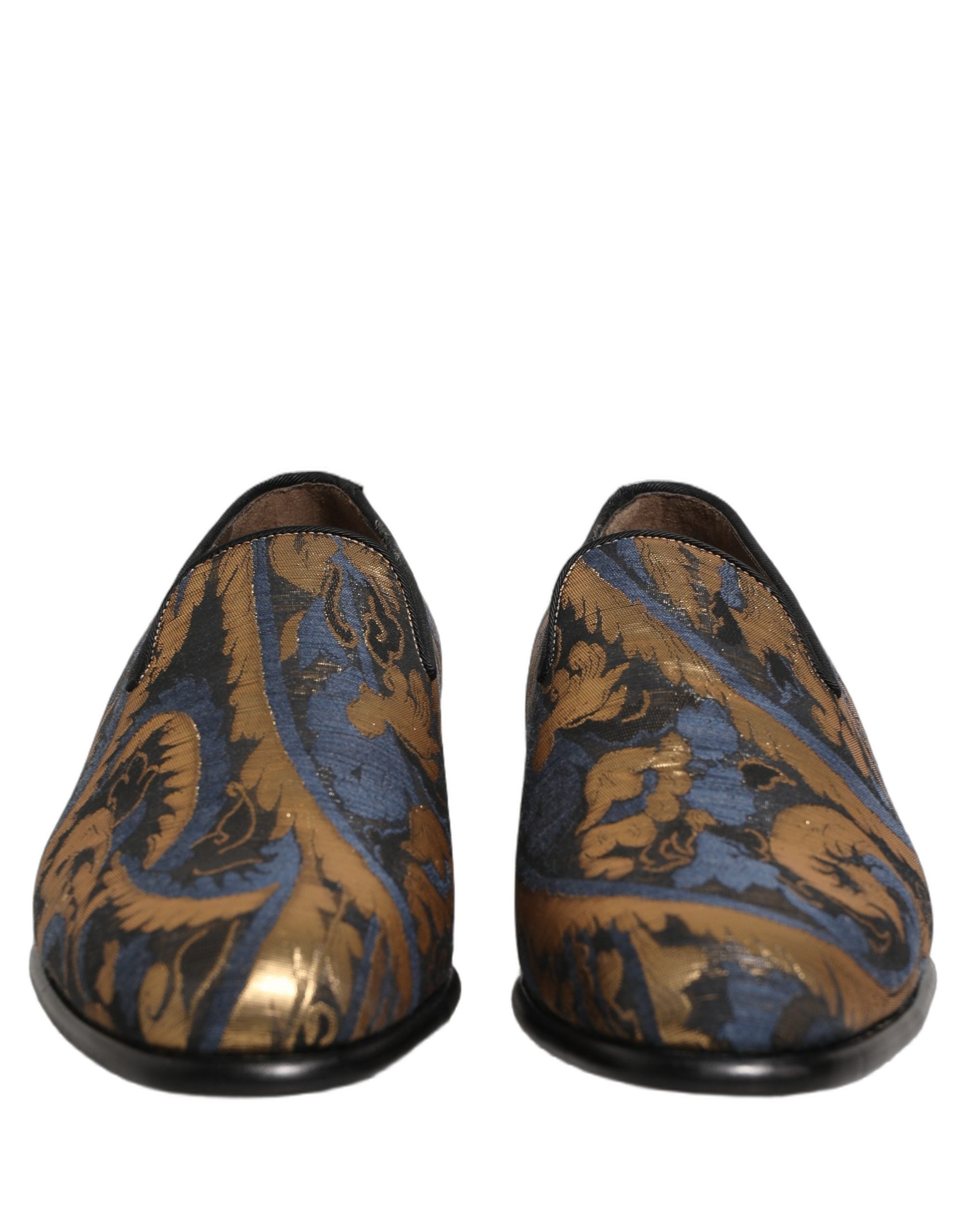 Chaussures mocassins Dolce & Gabbana en brocart bleu pour homme, style slip-on élégant et sophistiqué.