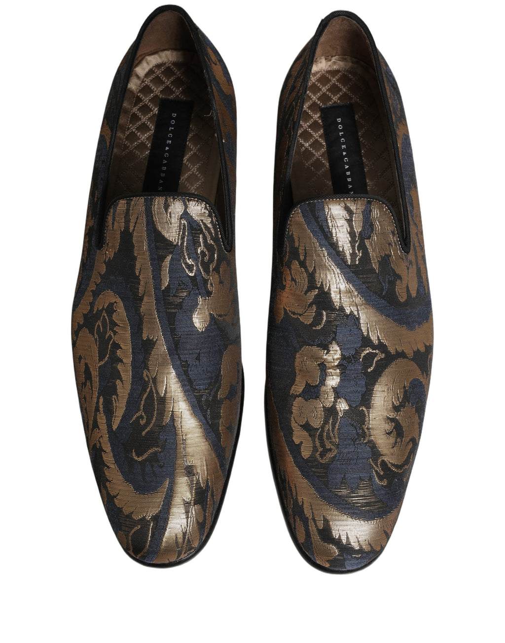 Chaussures mocassins Dolce & Gabbana pour homme en brocart bleu, style slip-on élégant et sophistiqué.
