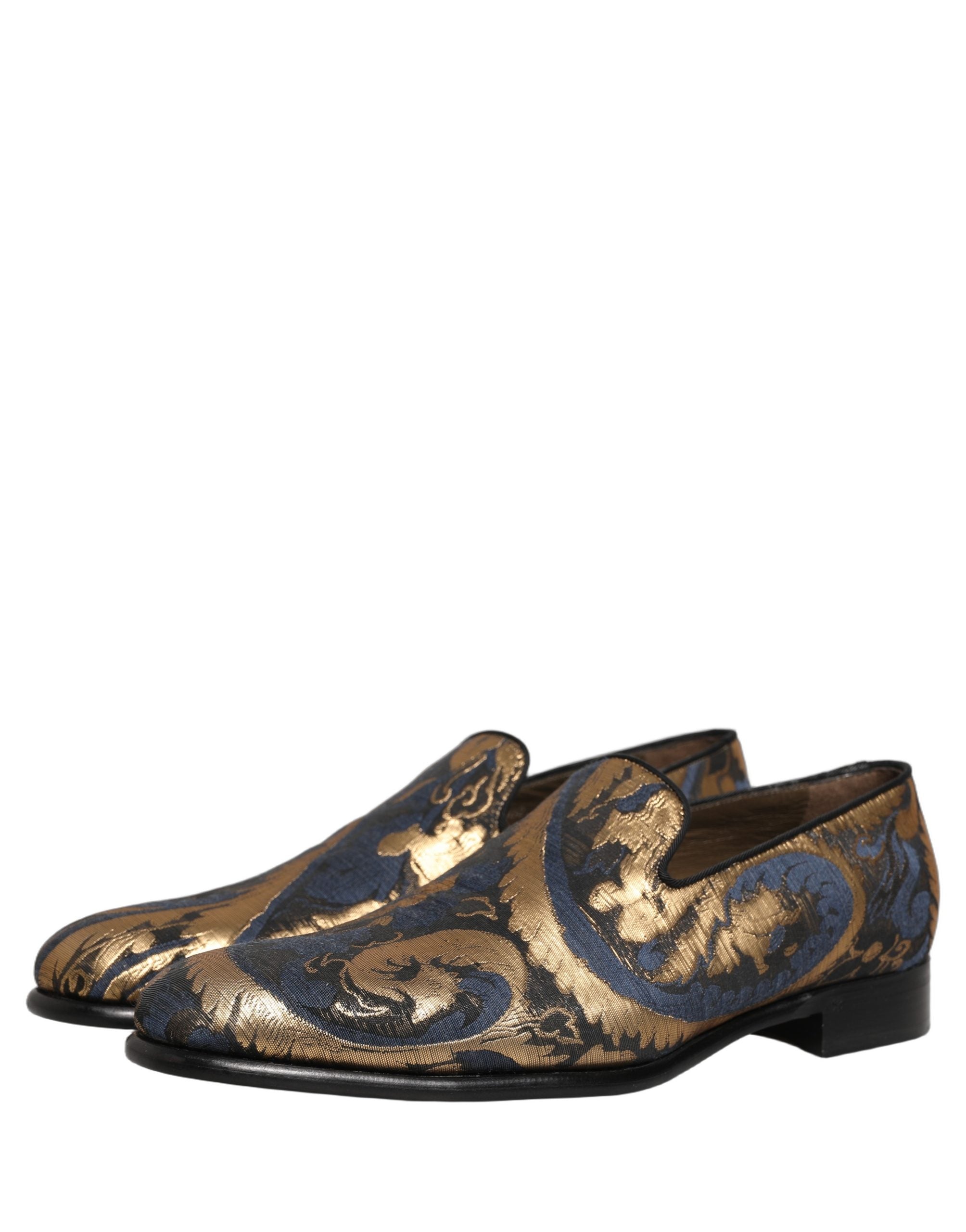 Chaussures mocassins pour homme Dolce & Gabbana en brocart bleu, style slip-on élégant et sophistiqué.