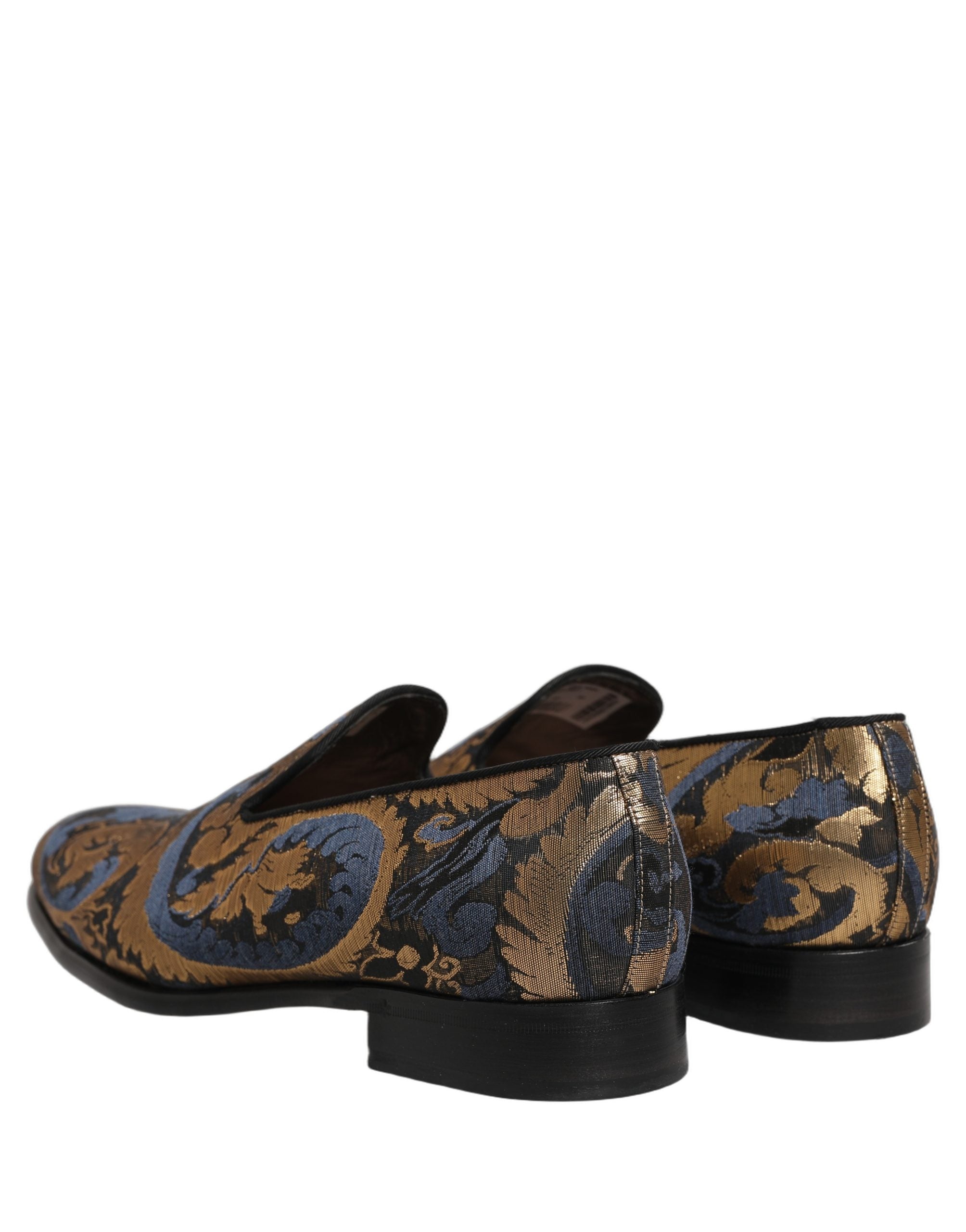 Chaussures mocassins Dolce & Gabbana pour homme en brocart bleu, slip-on élégants et sophistiqués.