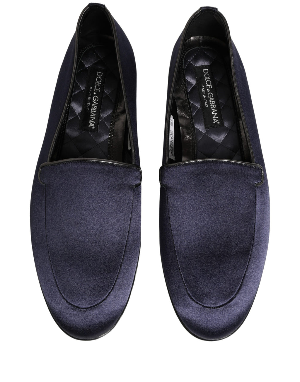 Chaussures Dolce & Gabbana, mocassins en satin bleu avec logo, slip-on élégants pour femmes.