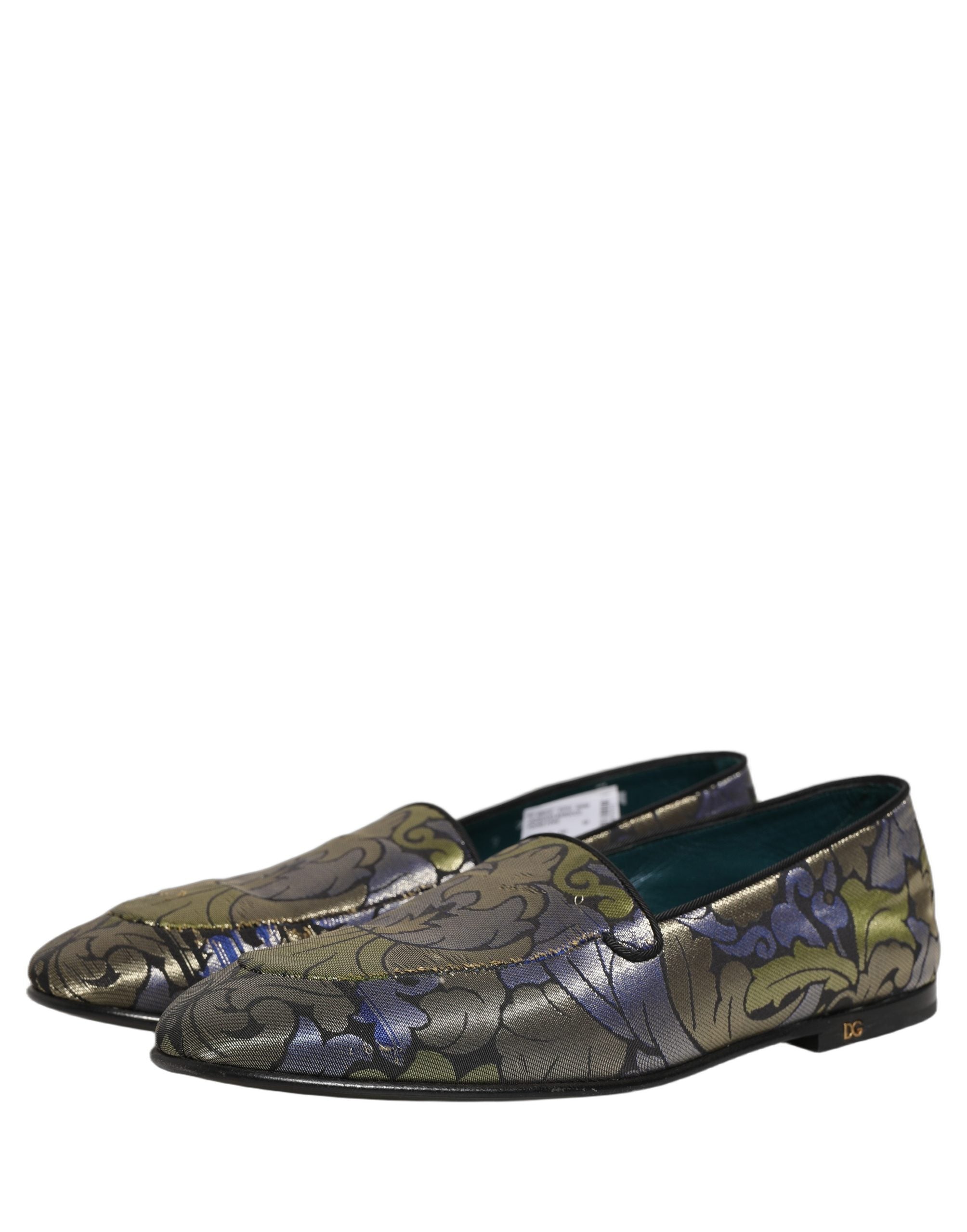 Chaussures mocassins homme Dolce & Gabbana à fleurs multicolores en jacquard, style élégant et coloré.