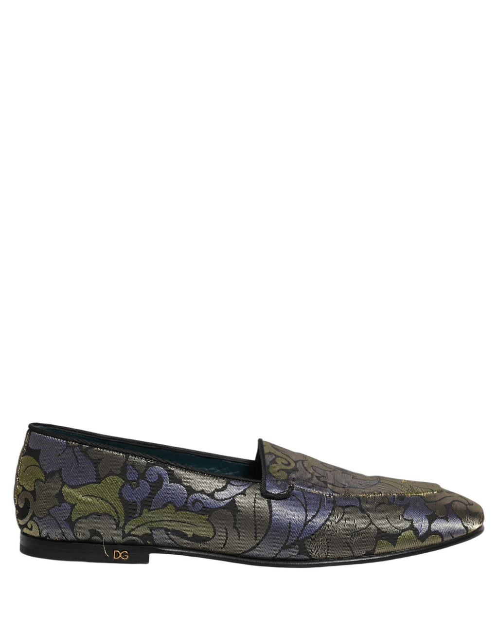 Chaussures mocassins pour homme Dolce & Gabbana en jacquard floral multicolore, avec design élégant et détails colorés.