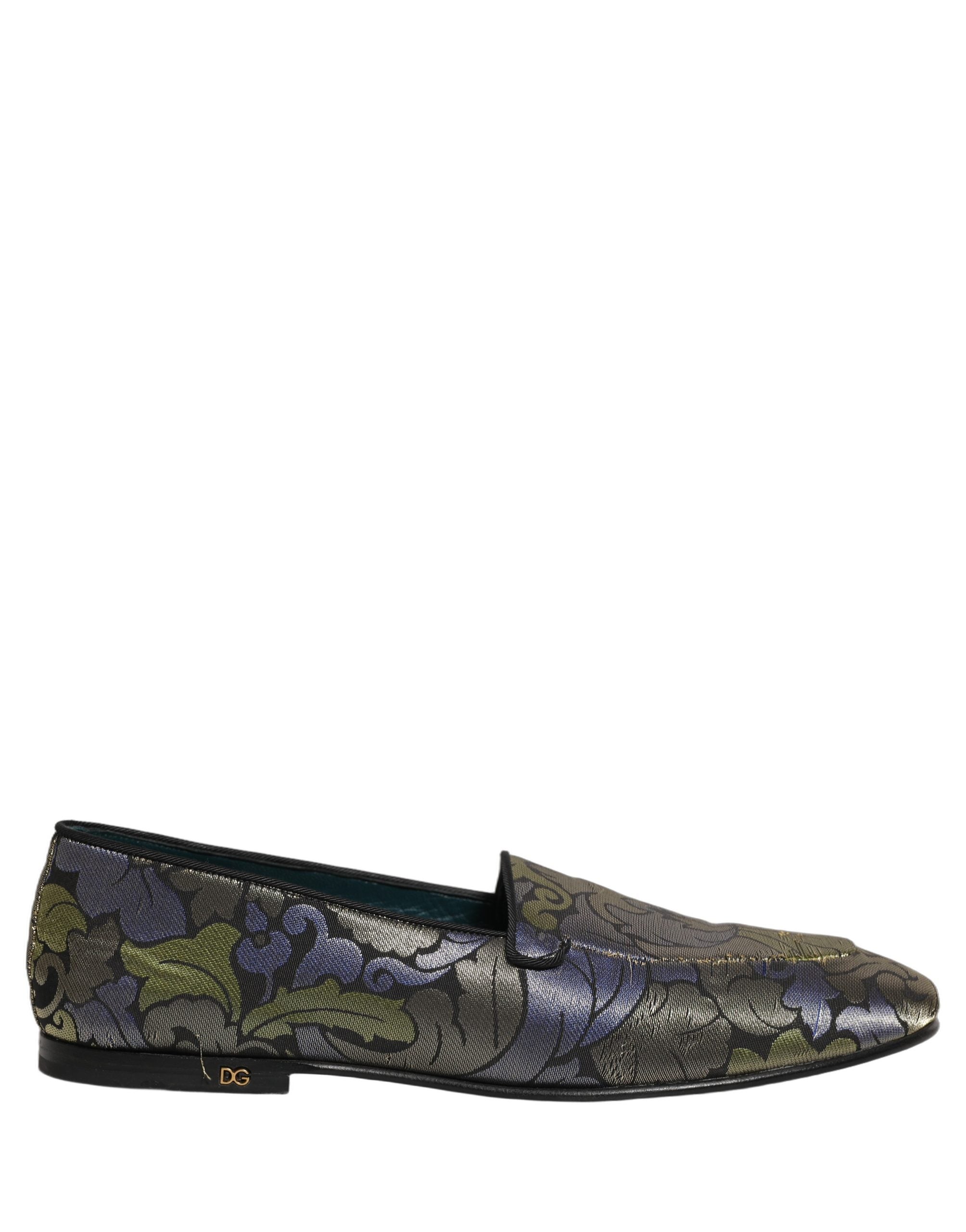 Chaussures mocassins pour homme Dolce & Gabbana en jacquard floral multicolore, avec design élégant et détails colorés.