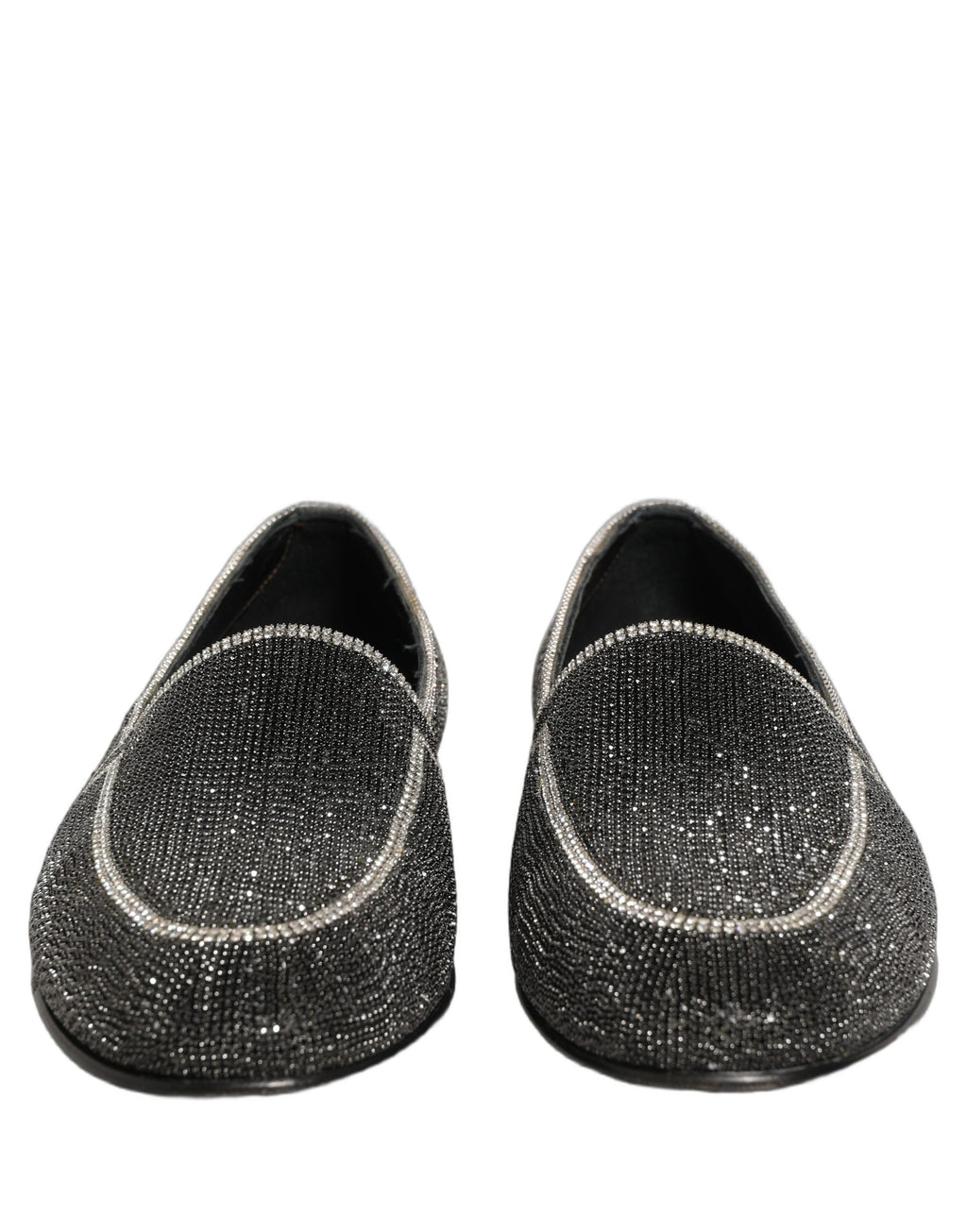 Chaussures mocassins pour hommes Dolce & Gabbana noires ornées de cristaux brillants, élégantes et sophistiquées.