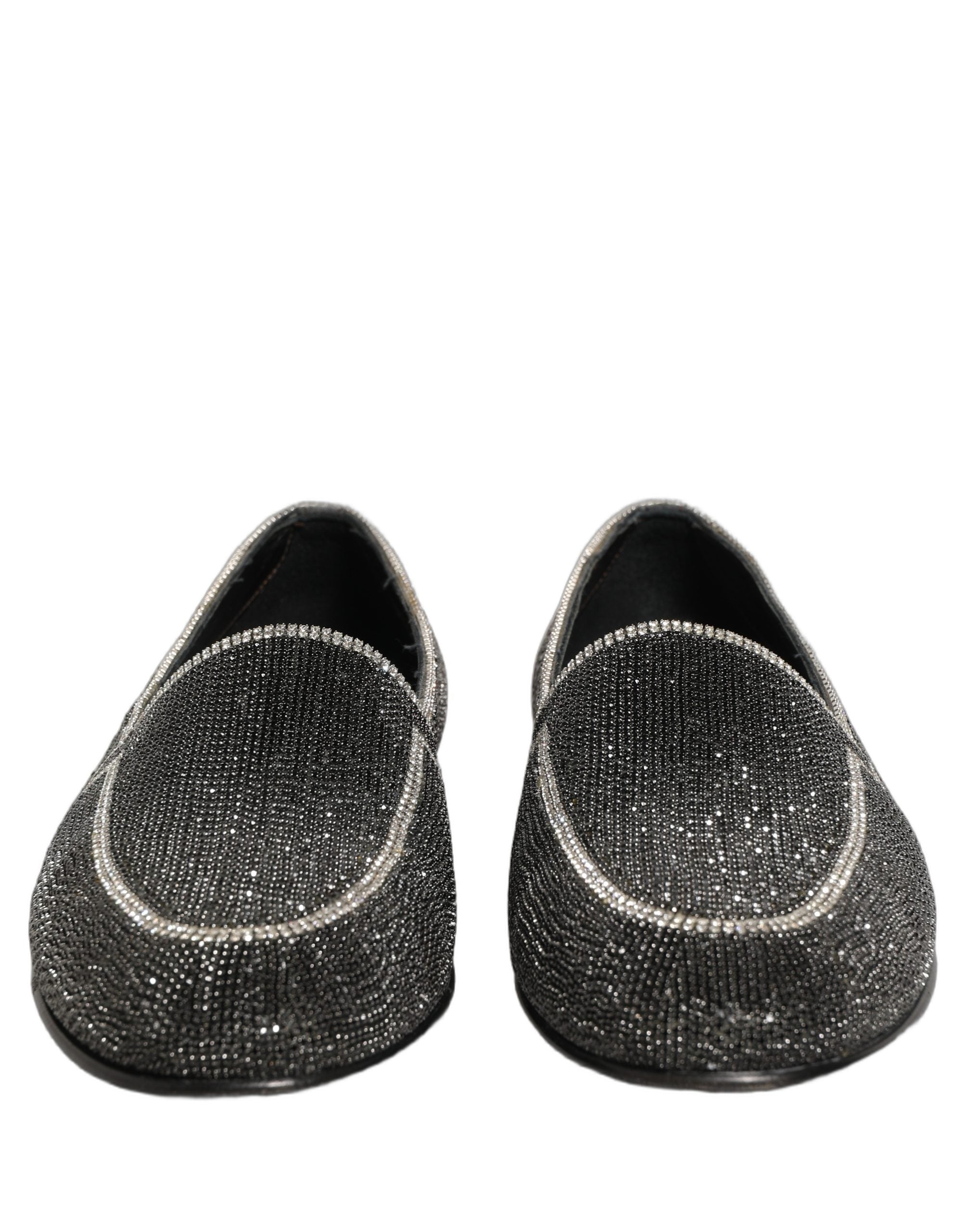 Chaussures mocassins pour hommes Dolce & Gabbana noires ornées de cristaux brillants, élégantes et sophistiquées.