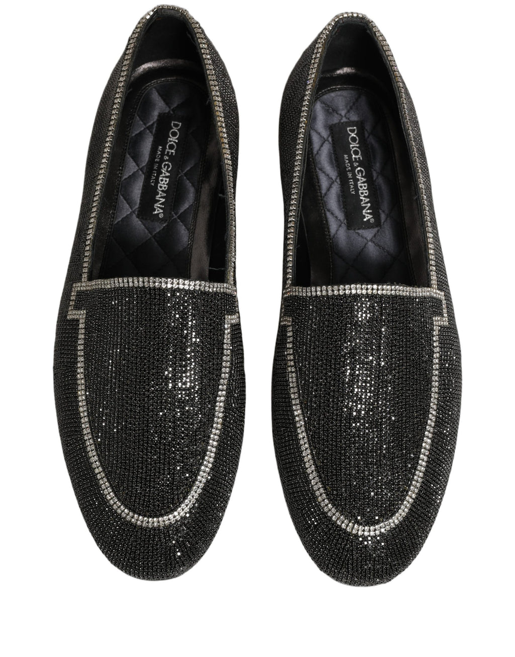 Chaussures mocassins pour homme Dolce & Gabbana noires avec cristaux brillants et détails élégants.