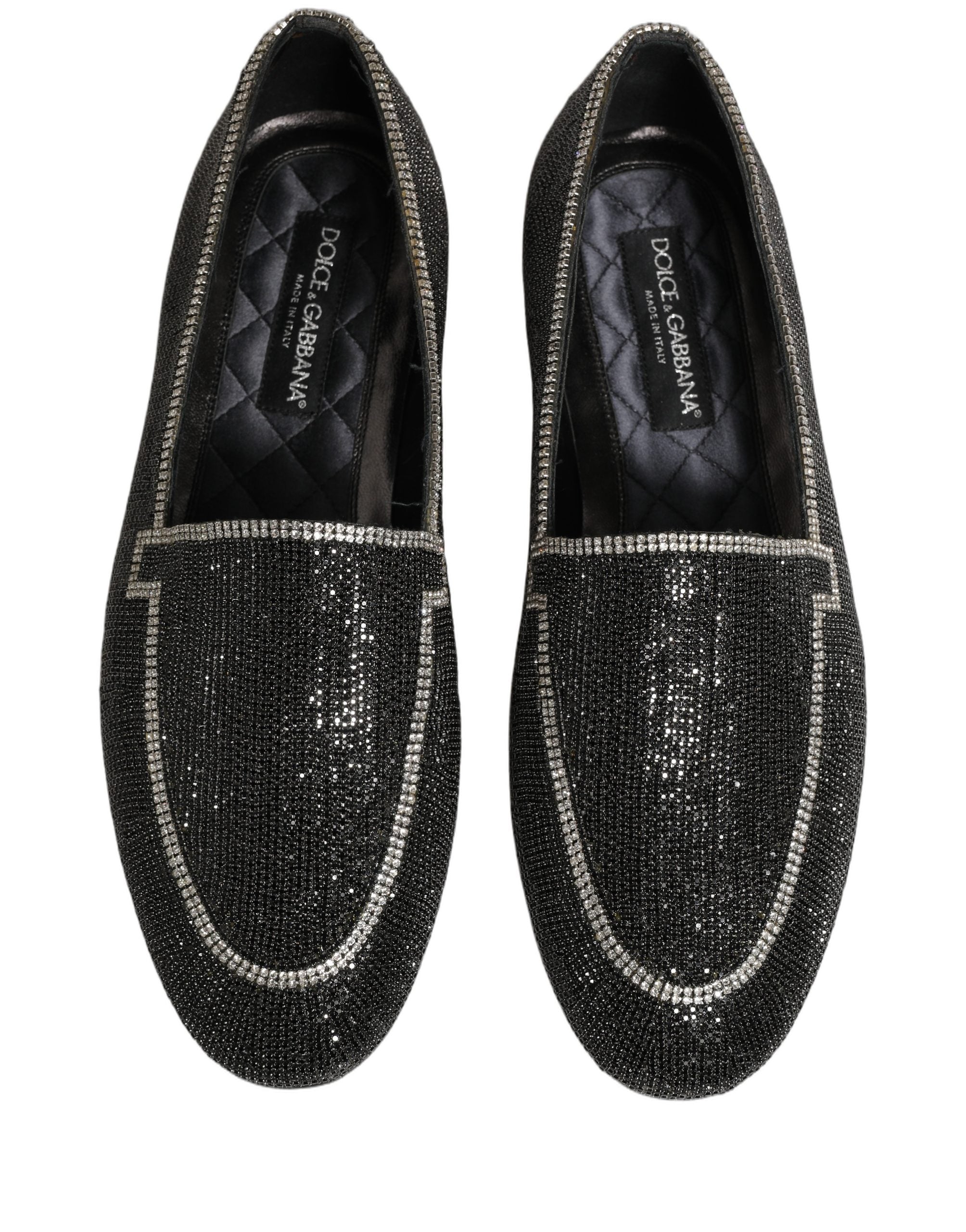 Chaussures mocassins pour homme Dolce & Gabbana noires avec cristaux brillants et détails élégants.