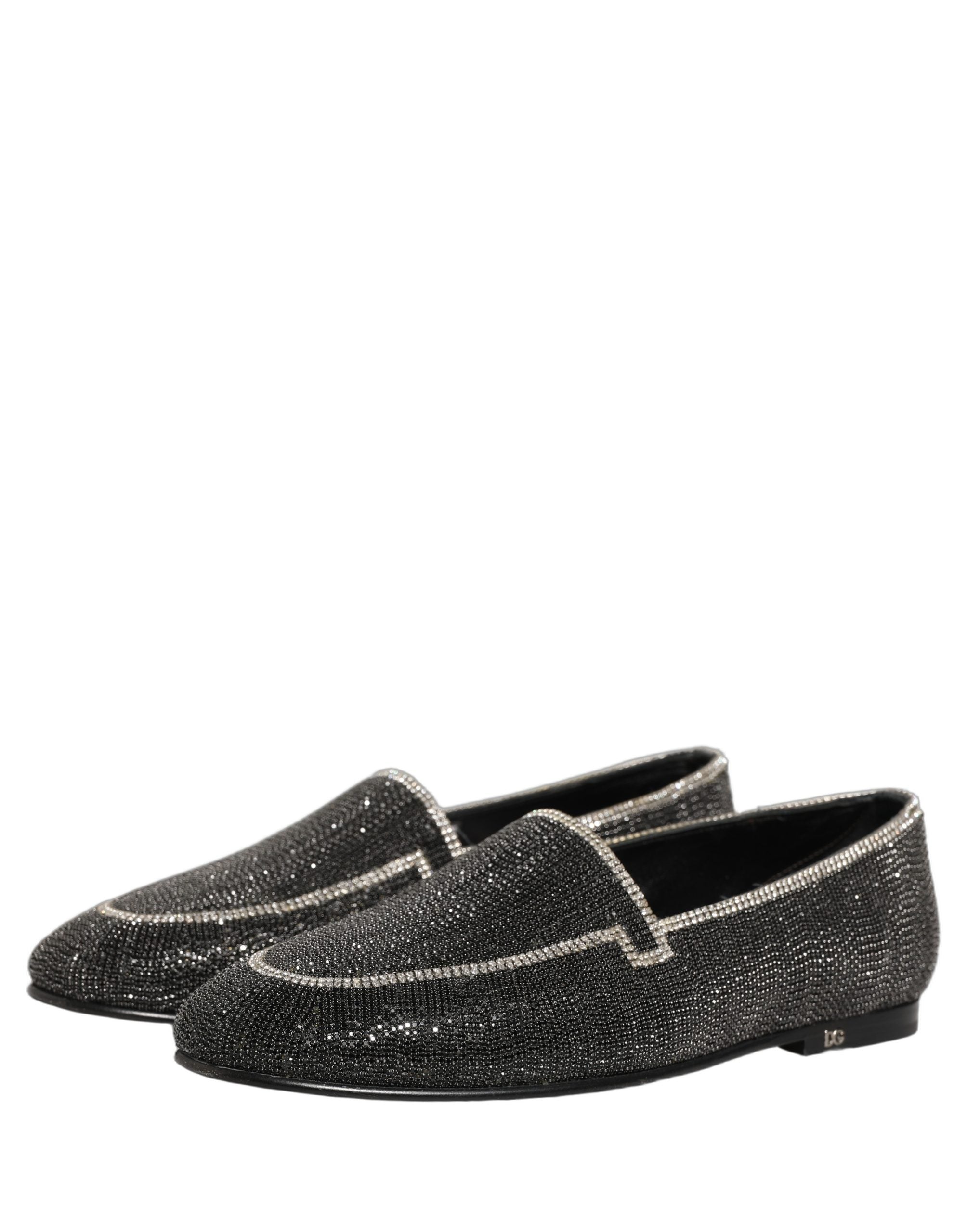 Chaussures Mocassins pour hommes Dolce & Gabbana noires ornées de cristaux brillants et détails élégants.