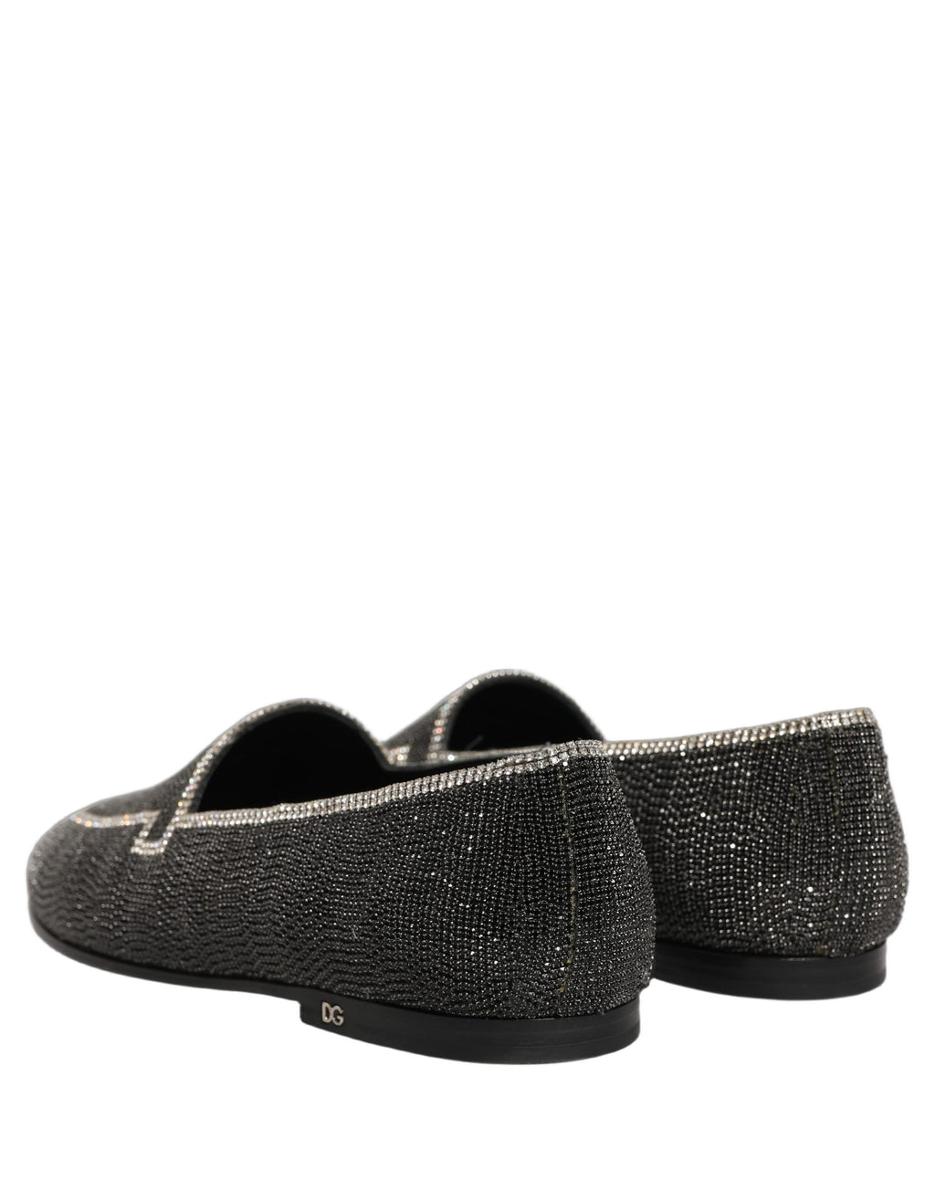 Chaussures mocassins pour homme Dolce & Gabbana noires avec ornements en cristaux brillants.