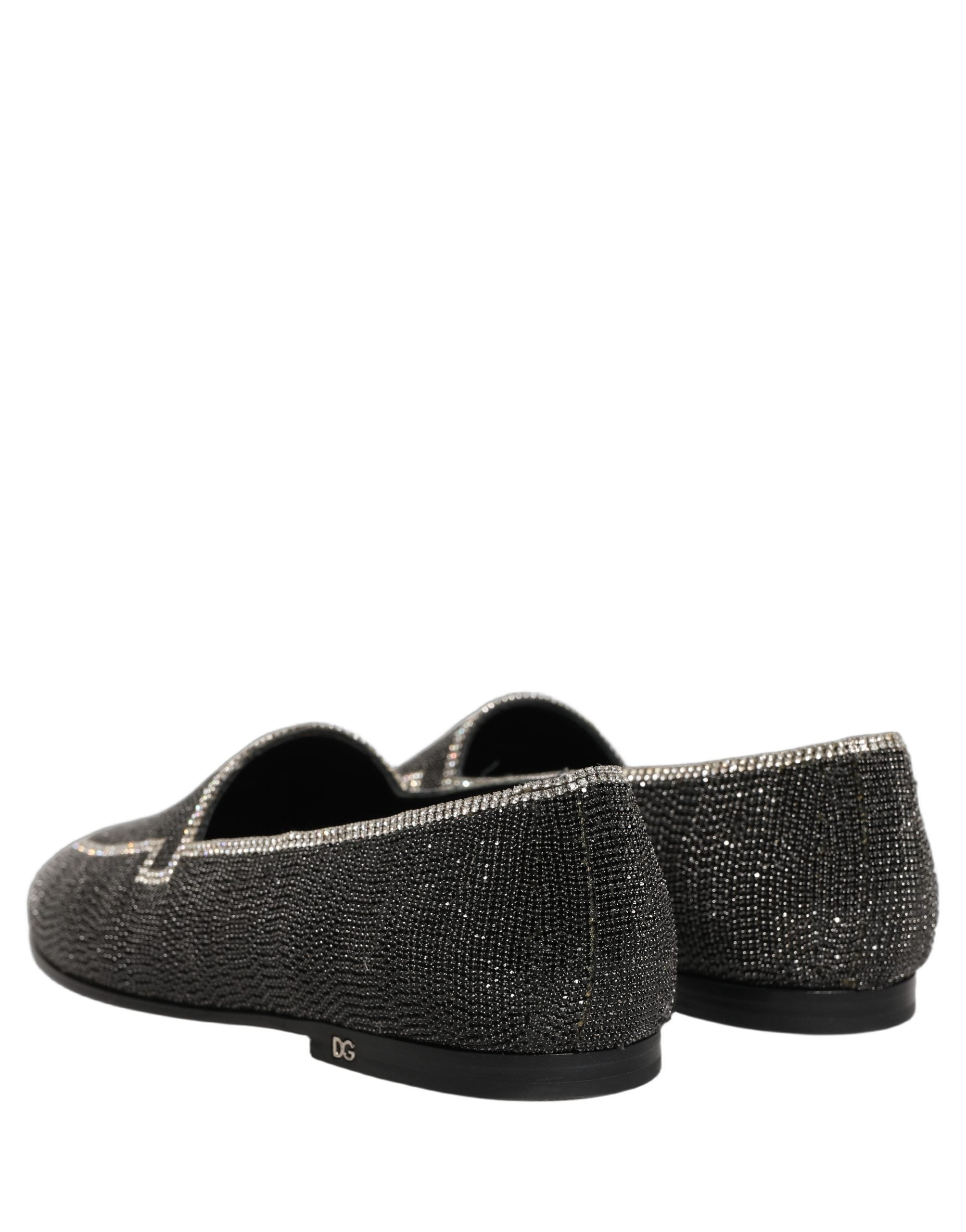 Chaussures mocassins pour homme Dolce & Gabbana noires avec ornements en cristaux brillants.