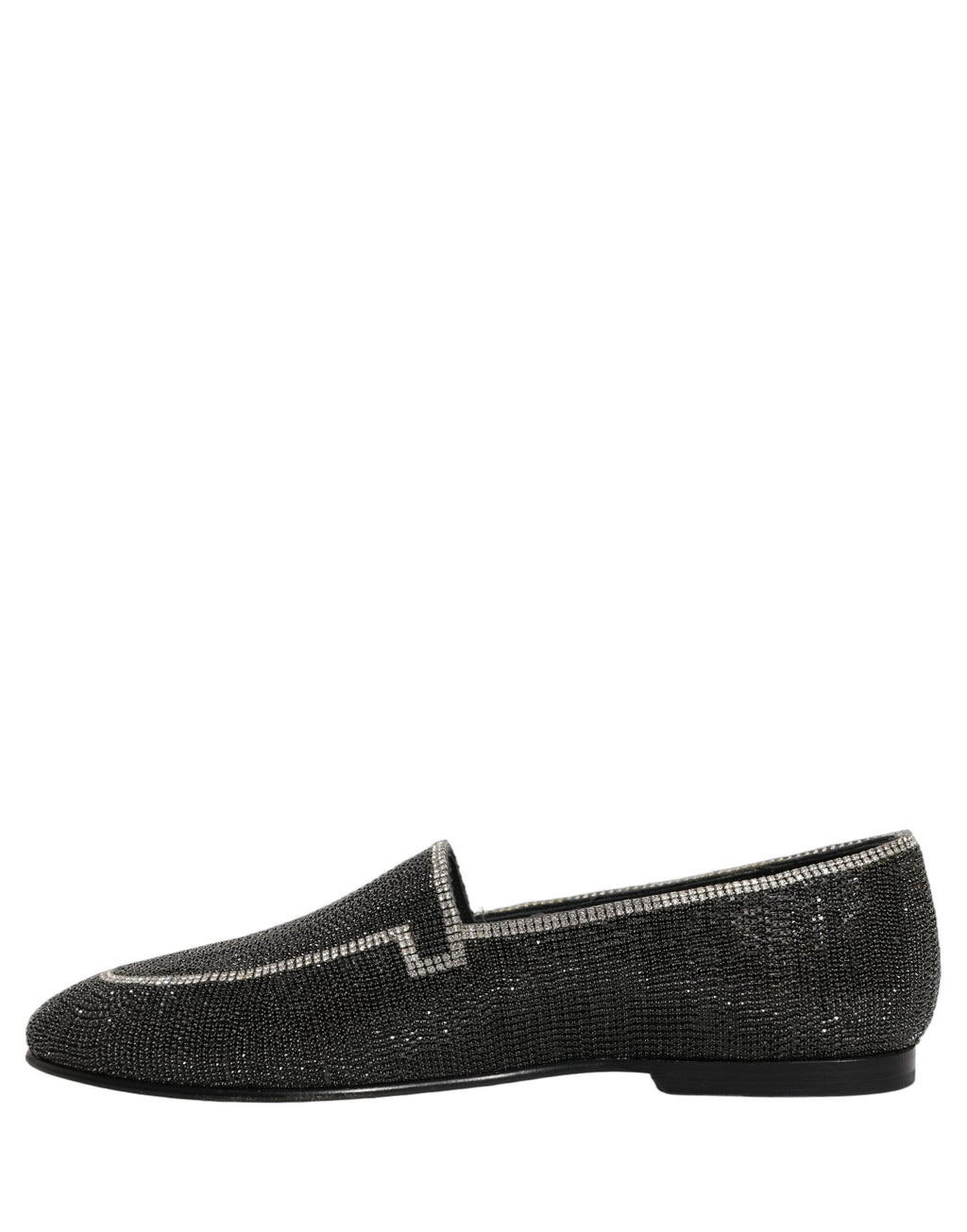 Chaussures mocassins pour hommes Dolce & Gabbana noires avec embellissements en cristal, style élégant et sophistiqué.