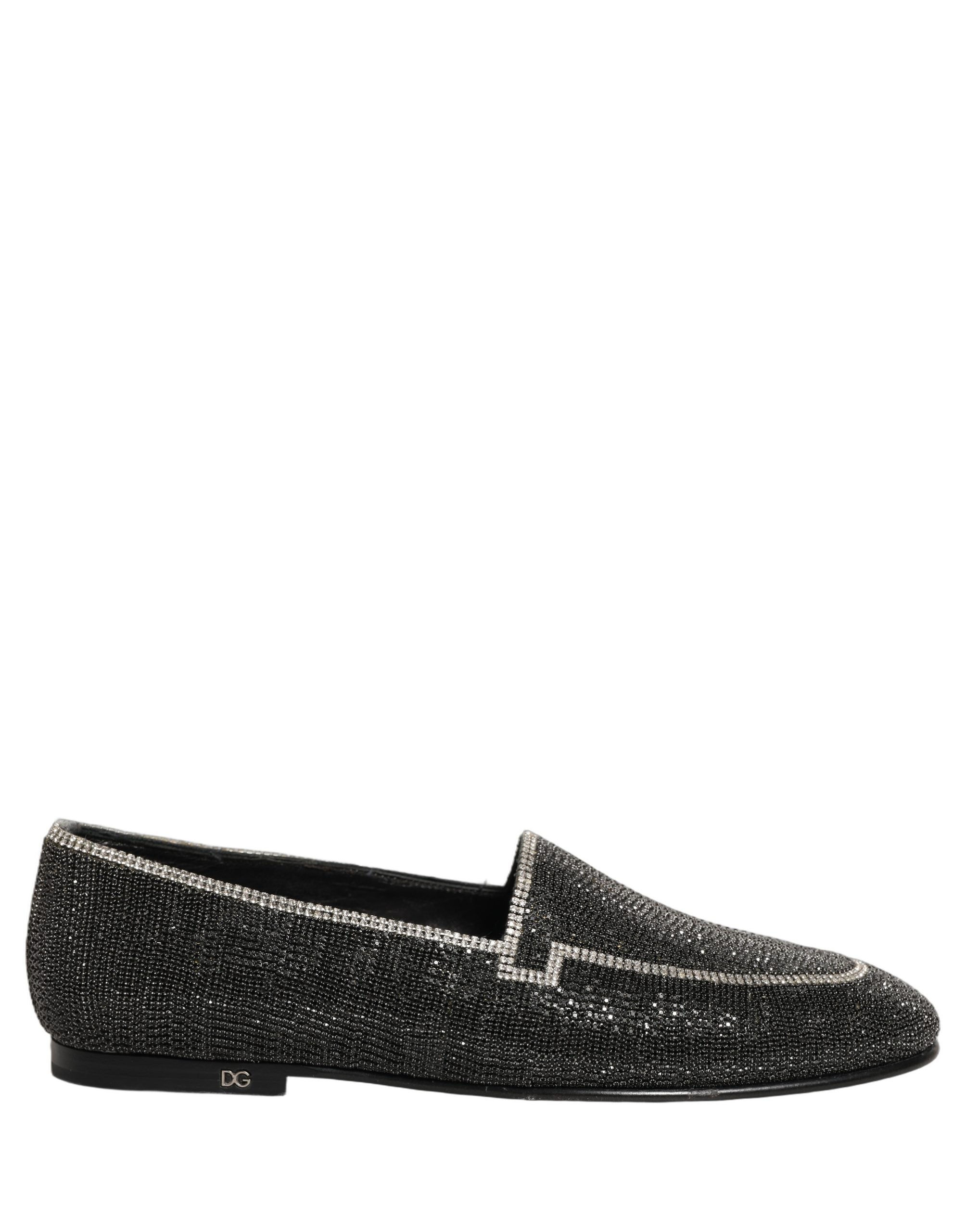 Chaussures mocassins pour homme Dolce & Gabbana noires ornées de cristaux brillants, élégantes et sophistiquées.