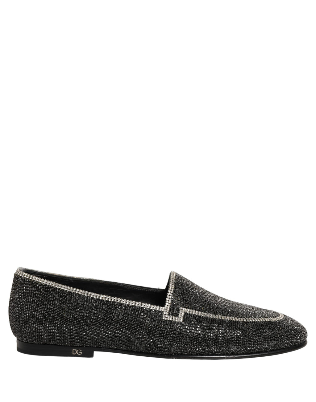 Chaussures mocassins pour hommes Dolce & Gabbana noires avec cristaux brillants et détails élégants.