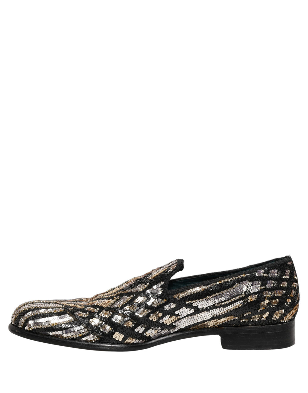 Chaussures mocassins Dolce & Gabbana en sequins dorés à rayures, embellies pour un style élégant et sophistiqué.