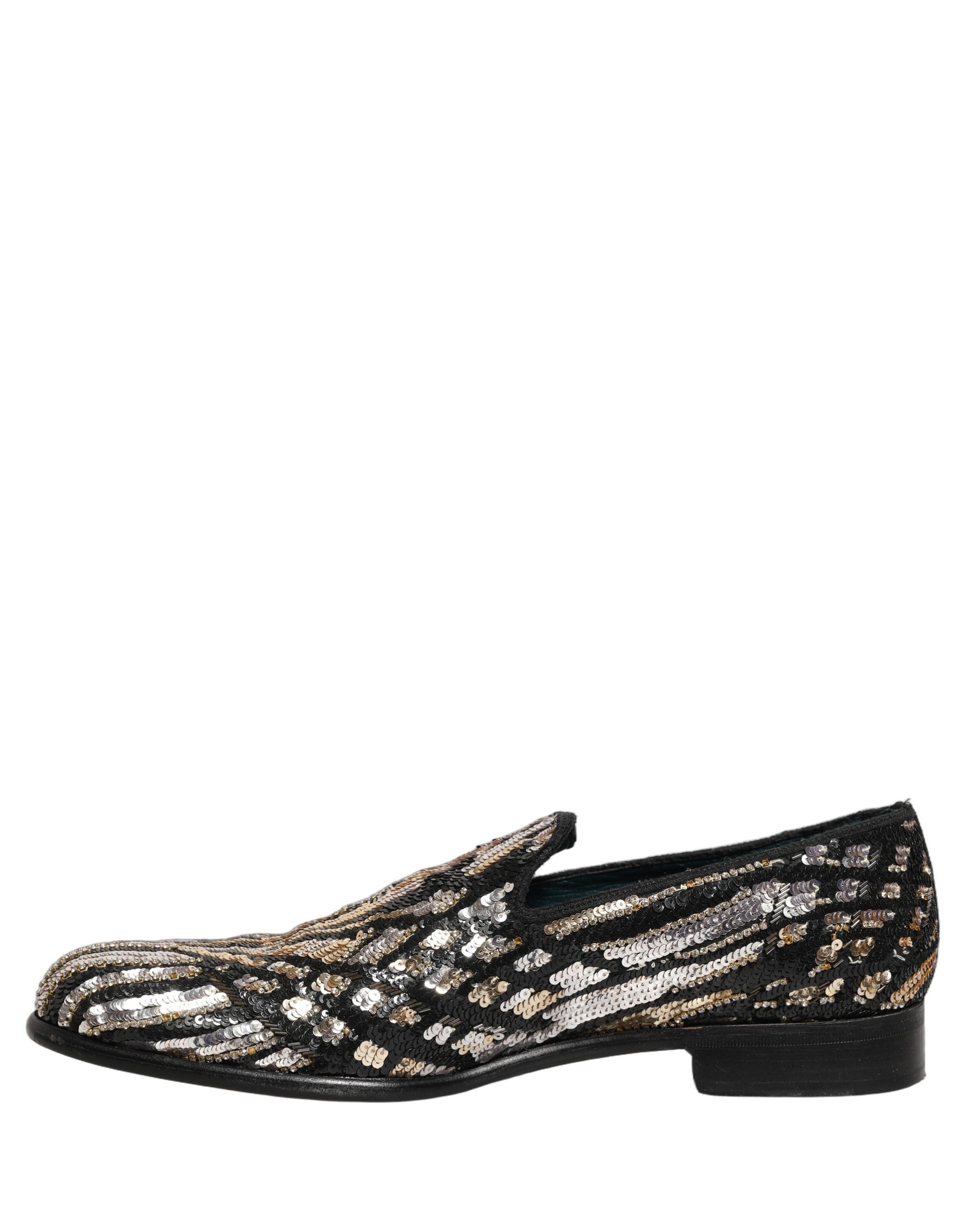 Chaussures mocassins Dolce & Gabbana en sequins dorés à rayures, embellies pour un style élégant et sophistiqué.