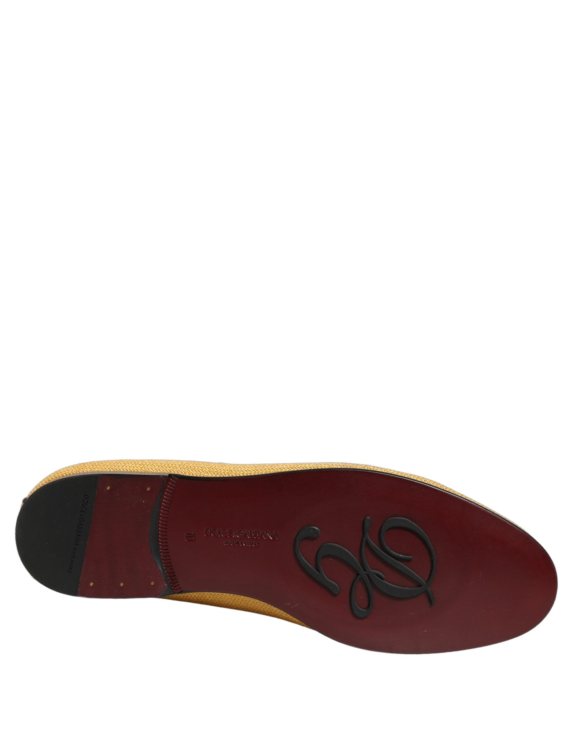 Chaussures mocassins homme Dolce & Gabbana jaunes tissés, slip-on élégants, parfaits pour un look sophistiqué et confortable.