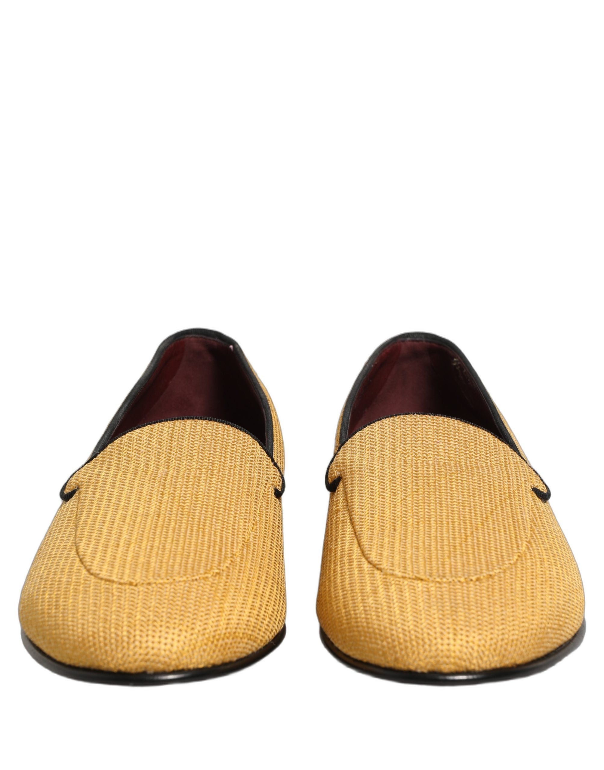 Chaussures mocassins homme Dolce & Gabbana jaunes tissés, style slip-on, élégantes et confortables en cuir.