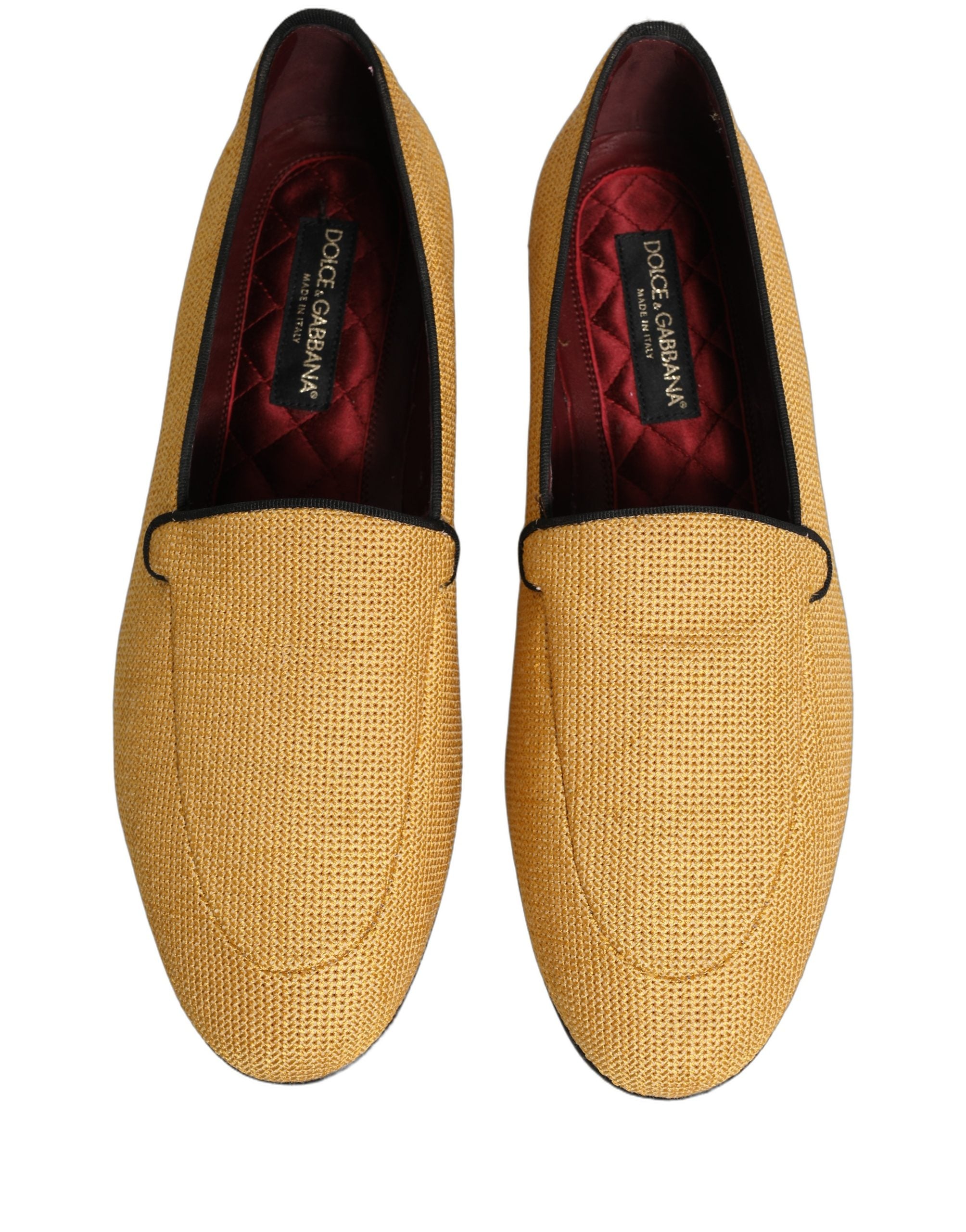Chaussures mocassins homme Dolce & Gabbana jaunes en tissage, slip-on élégants pour dress code sophistiqué.