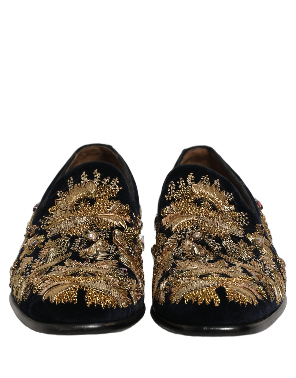 Chaussures loafers Dolce & Gabbana noires à ornementation brodée élégante, en cuir, pour femme.