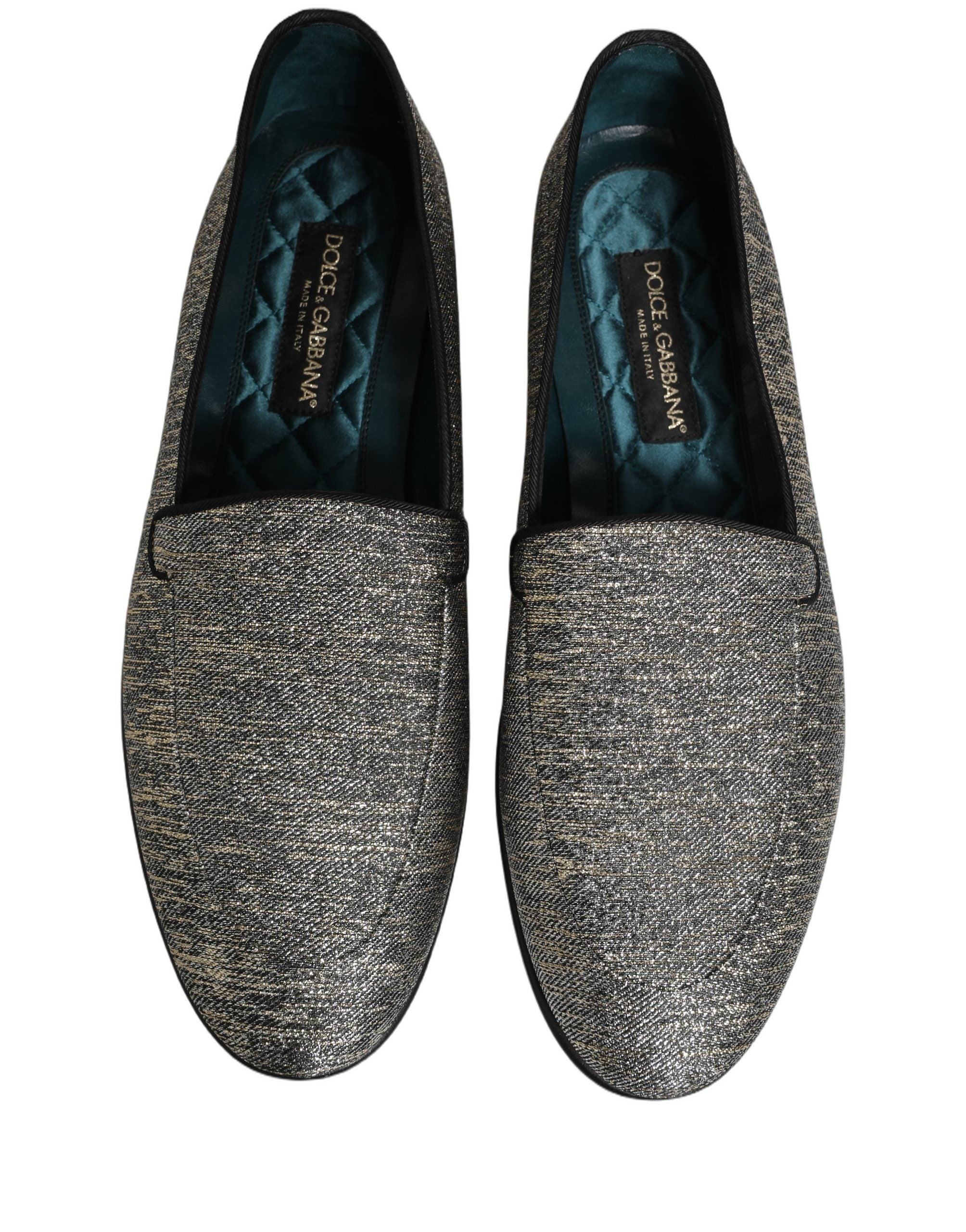 Chaussures mocassins pour homme Dolce & Gabbana gris avec lurex brillant, élégantes et confortables, design sophistiqué en glitter.