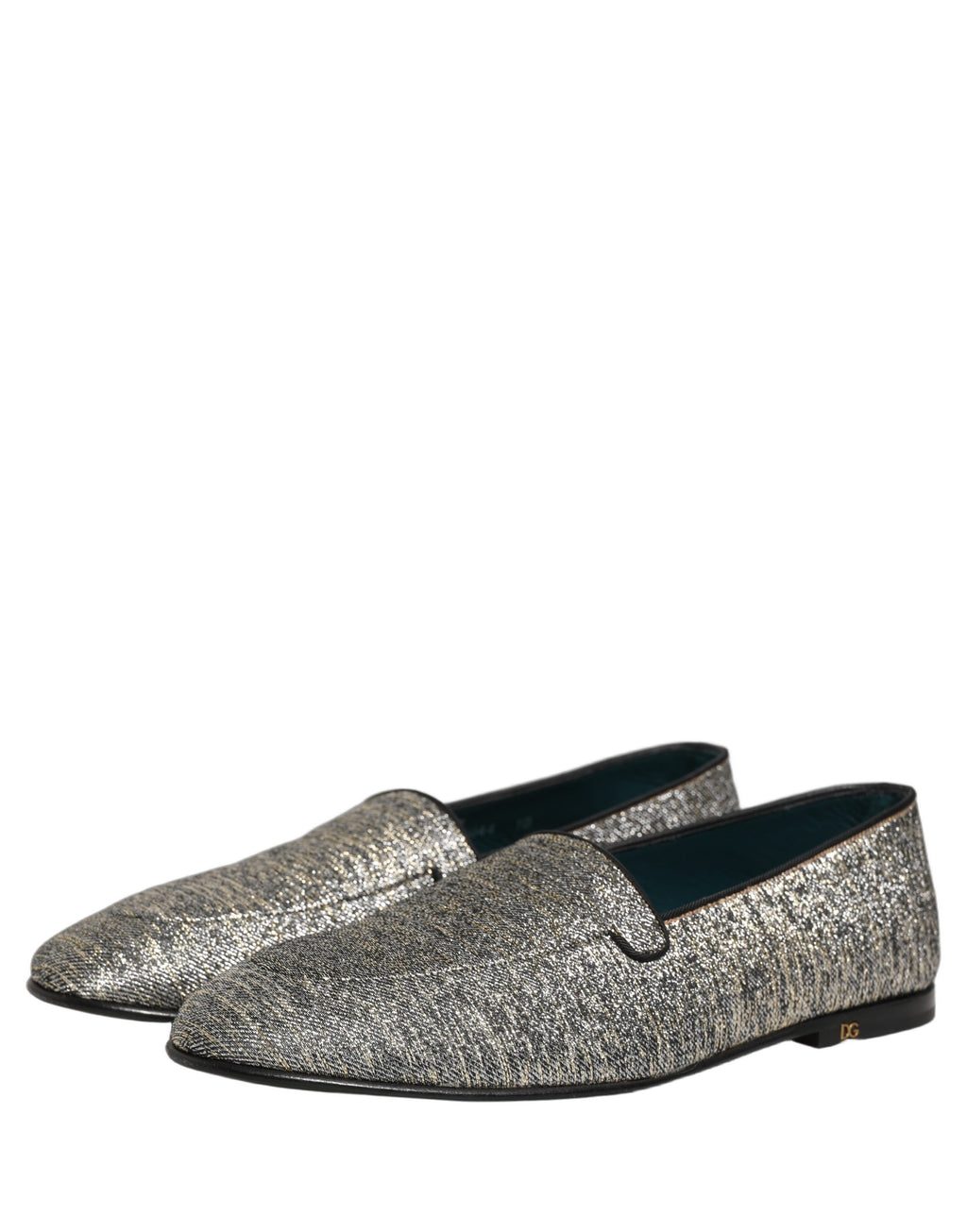 Chaussures loafers pour homme Dolce & Gabbana gris lurex à paillettes, élégantes et brillantes, en cuir avec détails sophistiqués.
