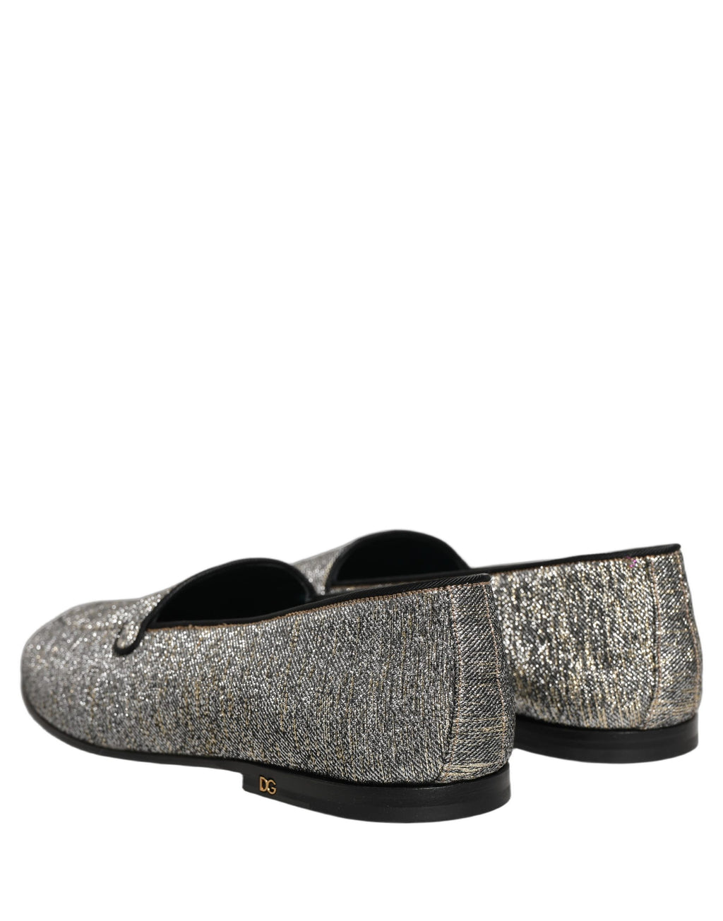 Chaussures mocassins pour hommes Dolce & Gabbana gris lurex brillant avec paillettes, élégantes et modernes.