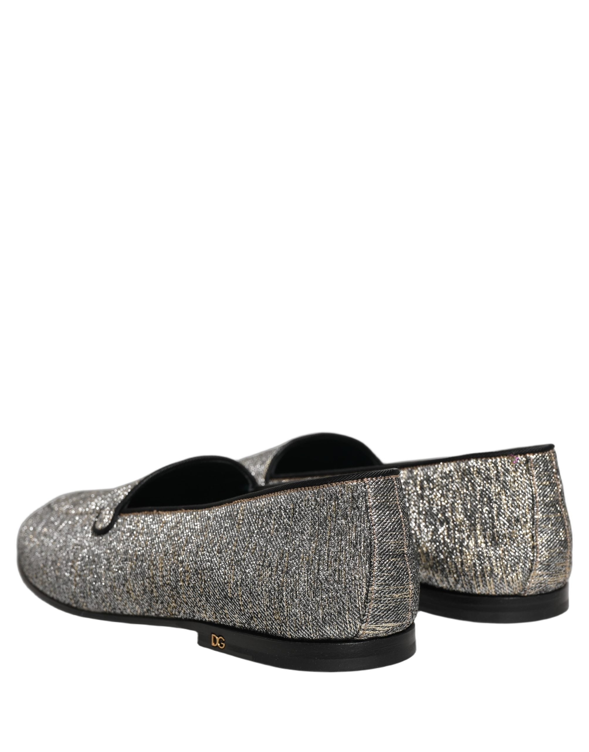 Chaussures mocassins pour hommes Dolce & Gabbana gris lurex brillant avec paillettes, élégantes et modernes.