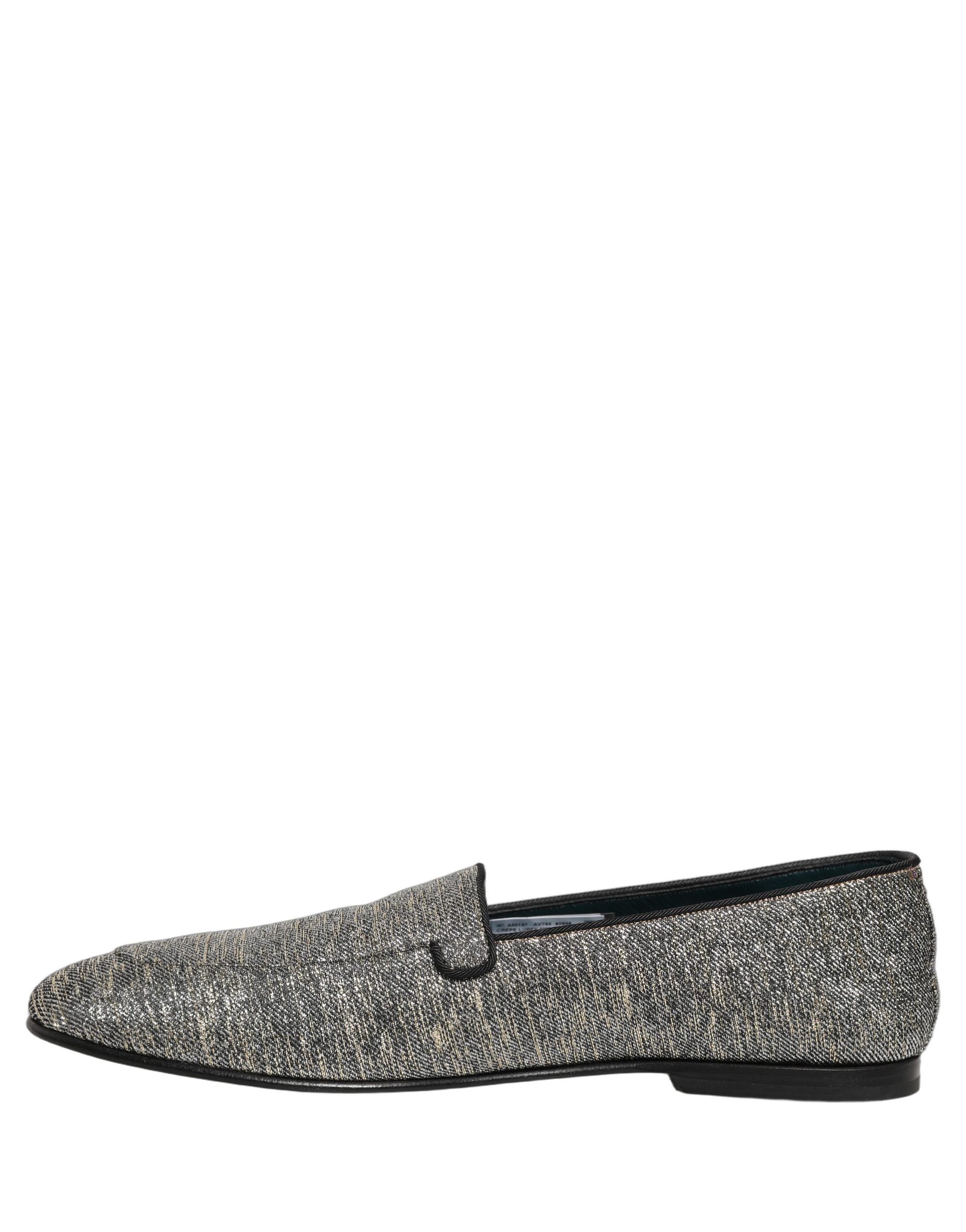 Chaussures loafers pour hommes Dolce & Gabbana gris lurex brillant avec glitter, élégantes et sophistiquées.