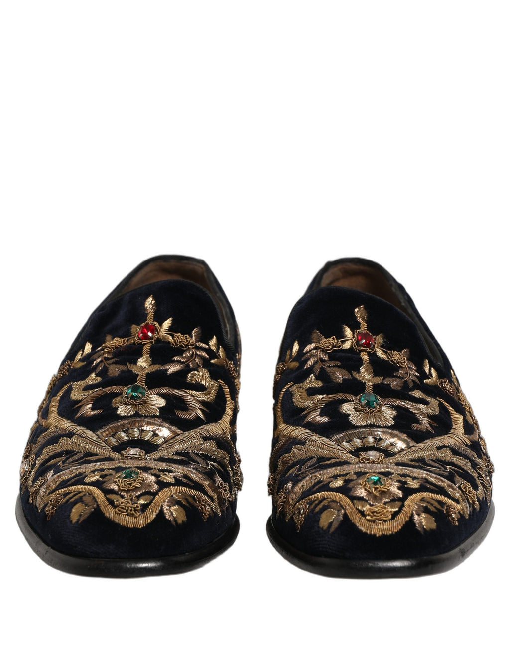 Chaussures loafers Dolce & Gabbana en velours noir avec embellissements élégants, pour un style sophistiqué et tendance.