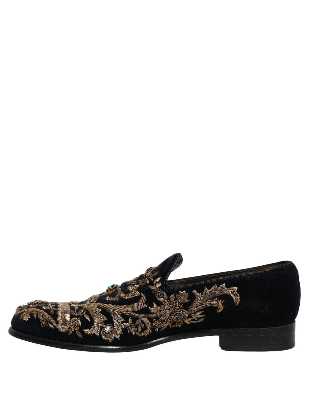 Chaussures loafers Dolce & Gabbana en velours noir avec embellissements, élégantes et sophistiquées.
